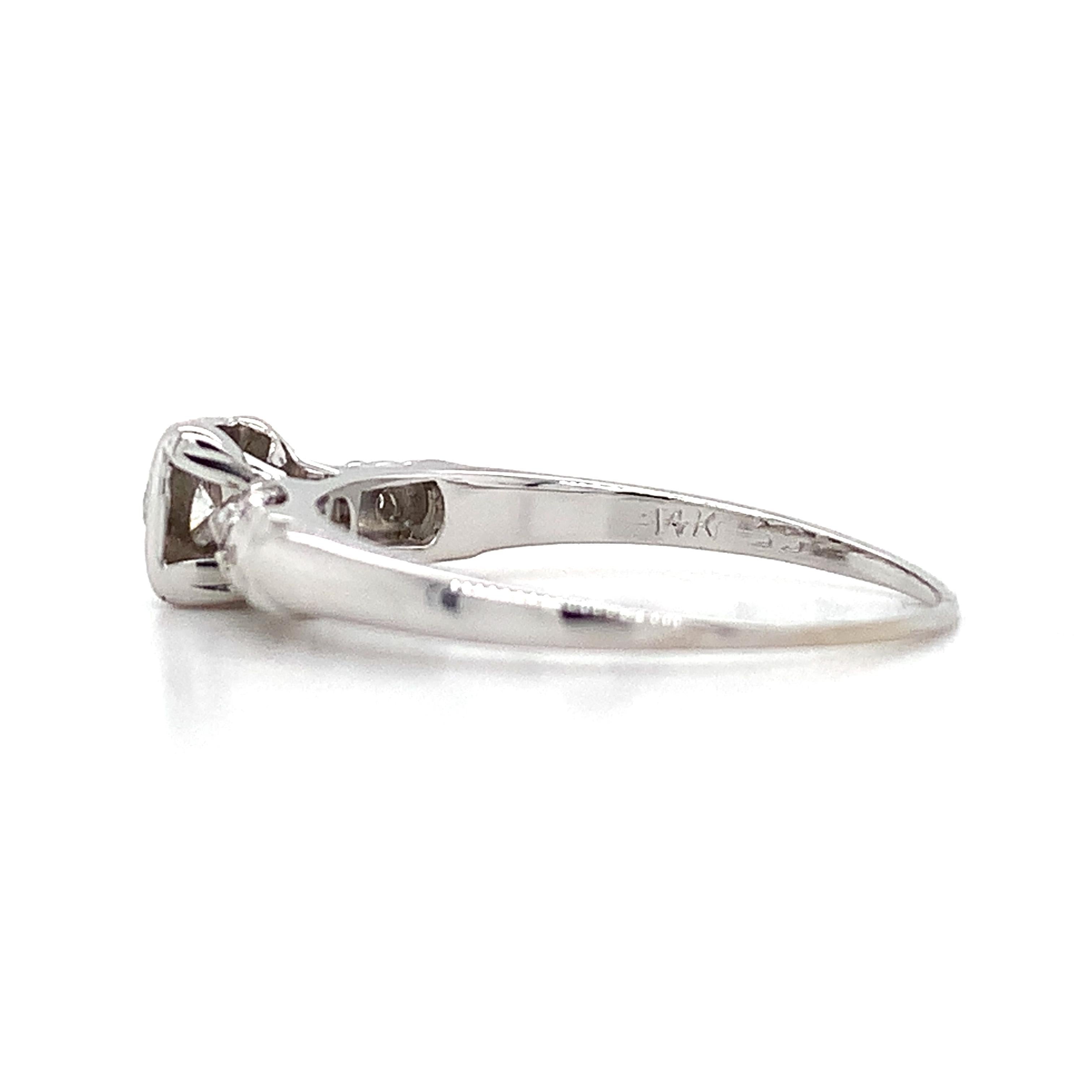 Vintage 14k White Gold Round Diamond 3 Stone Engagement Ring Size 7.5