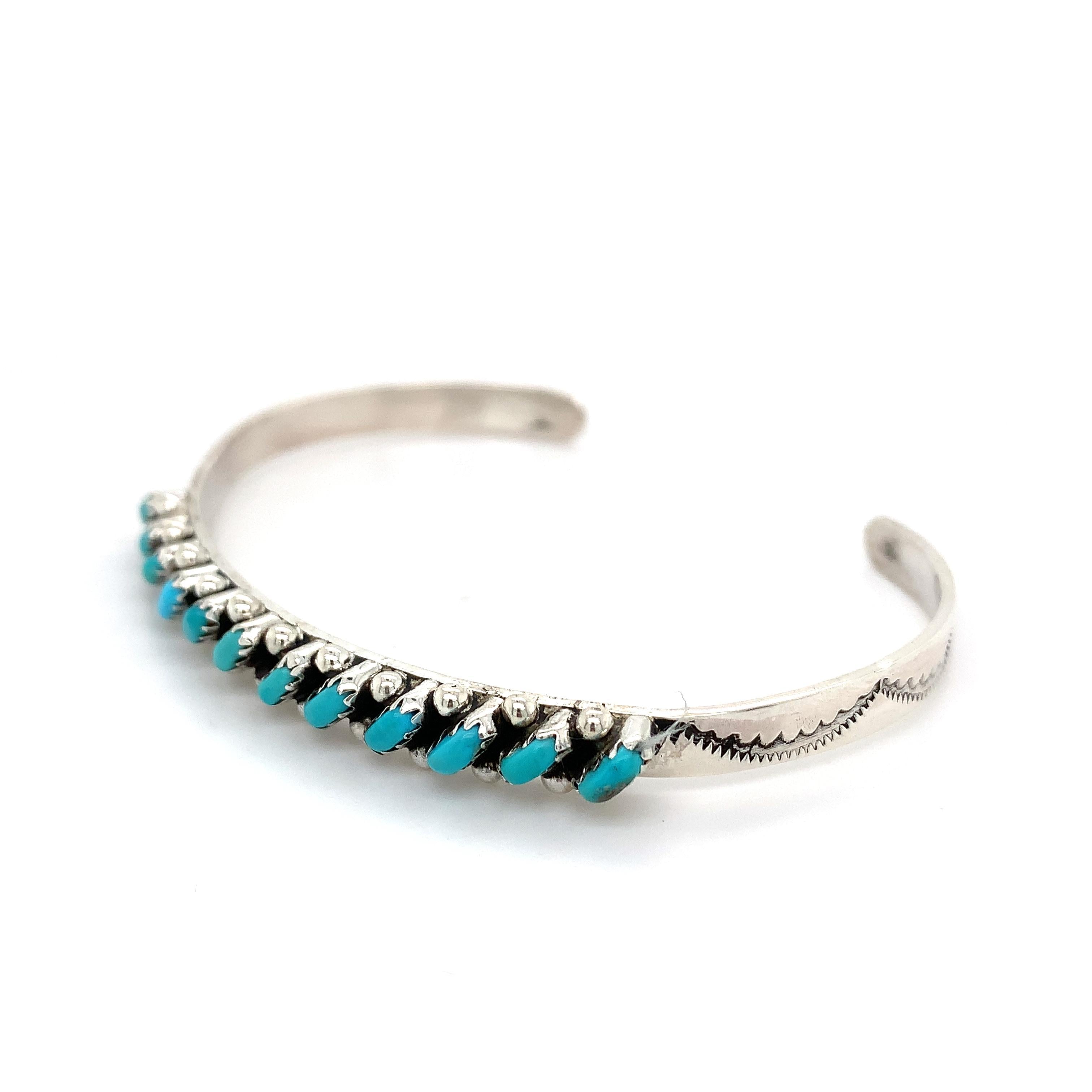 L. Tuscon Zuni Sterling Silver Slanted Turquoise Bangle Fits 7" Wrist