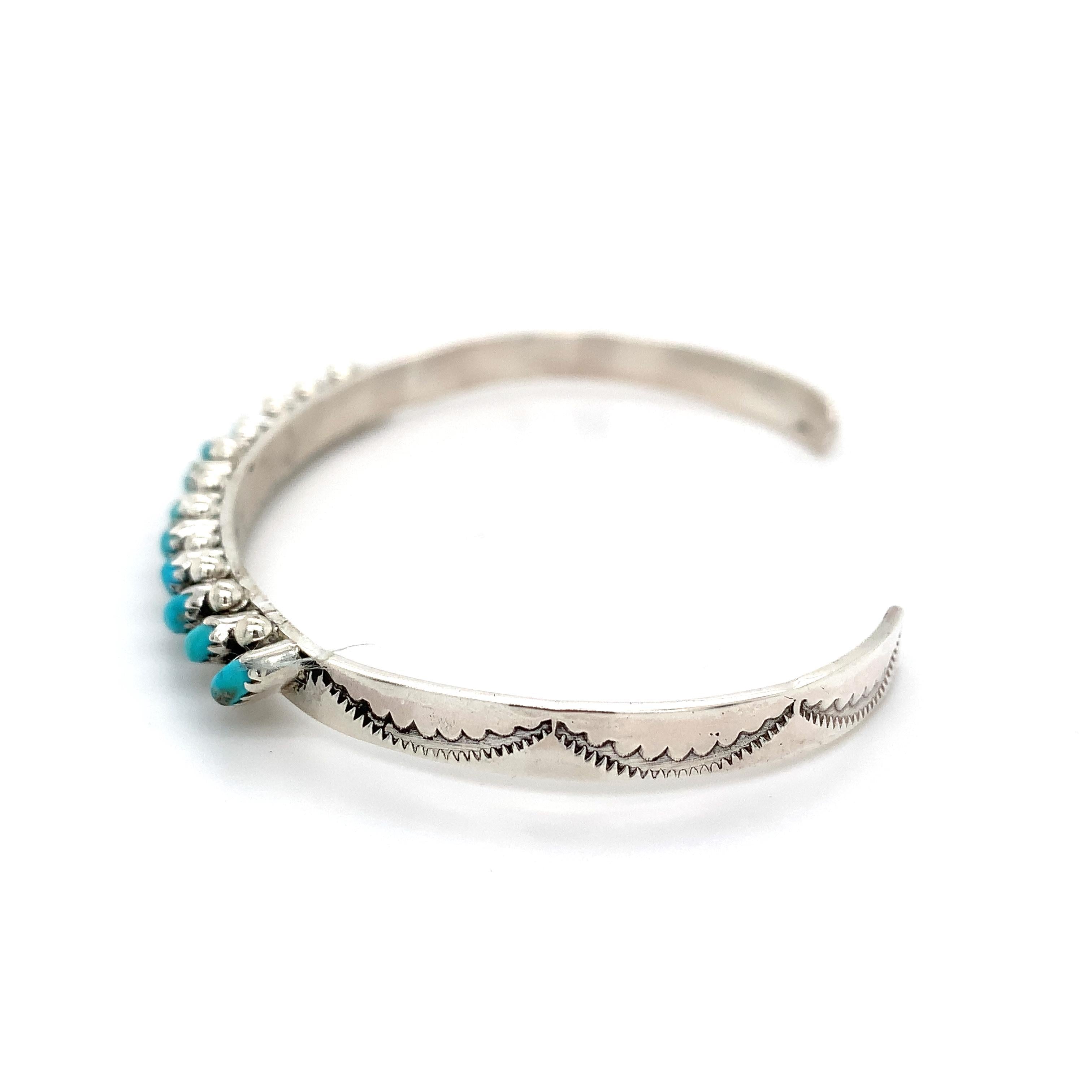 L. Tuscon Zuni Sterling Silver Slanted Turquoise Bangle Fits 7" Wrist