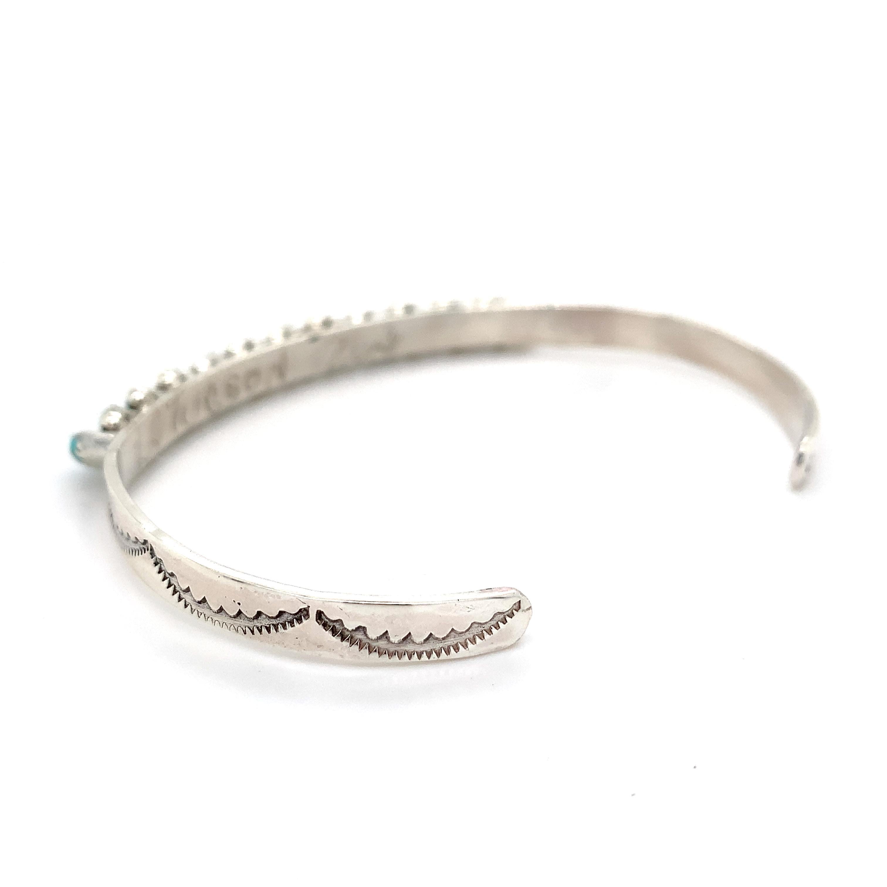 L. Tuscon Zuni Sterling Silver Slanted Turquoise Bangle Fits 7" Wrist