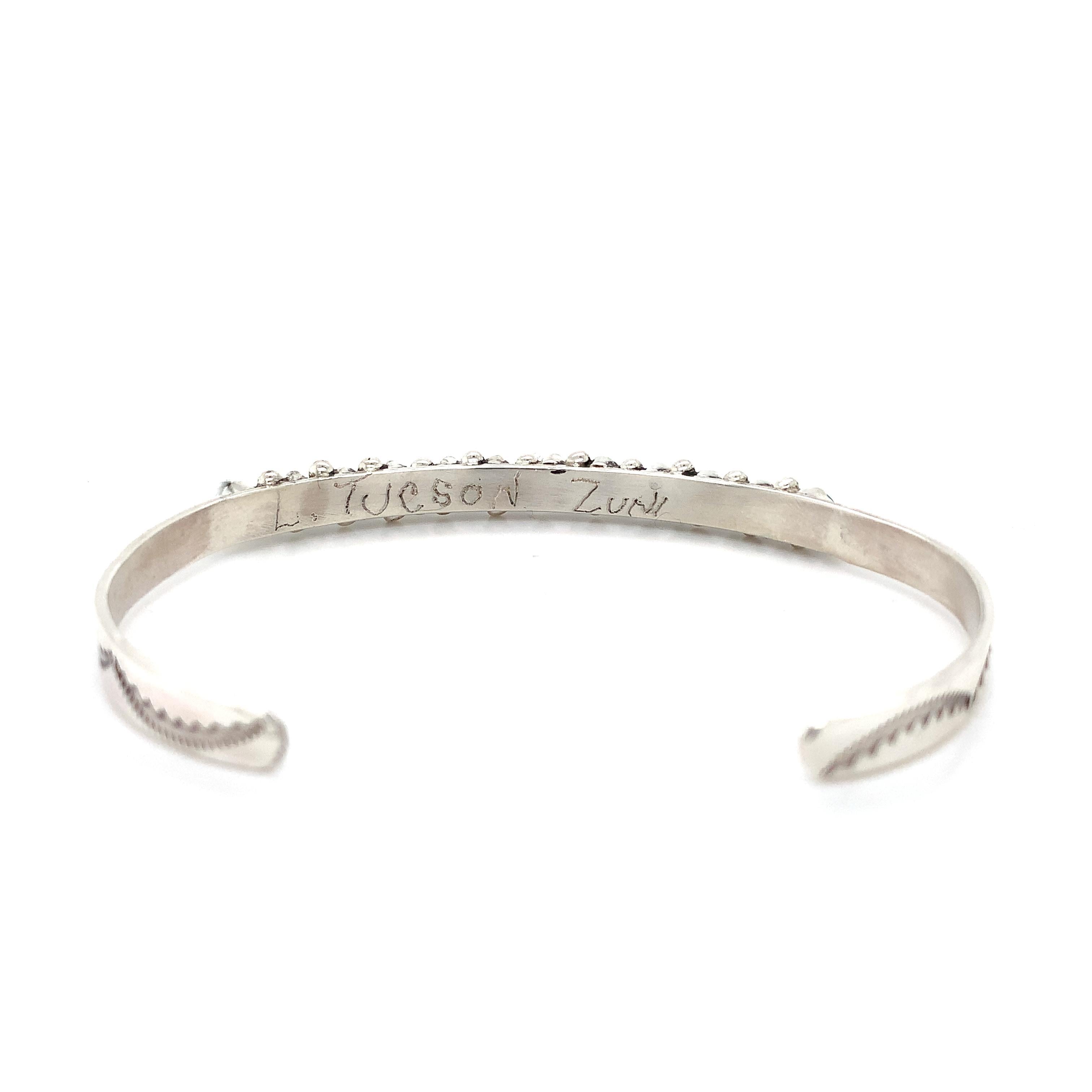 L. Tuscon Zuni Sterling Silver Slanted Turquoise Bangle Fits 7" Wrist