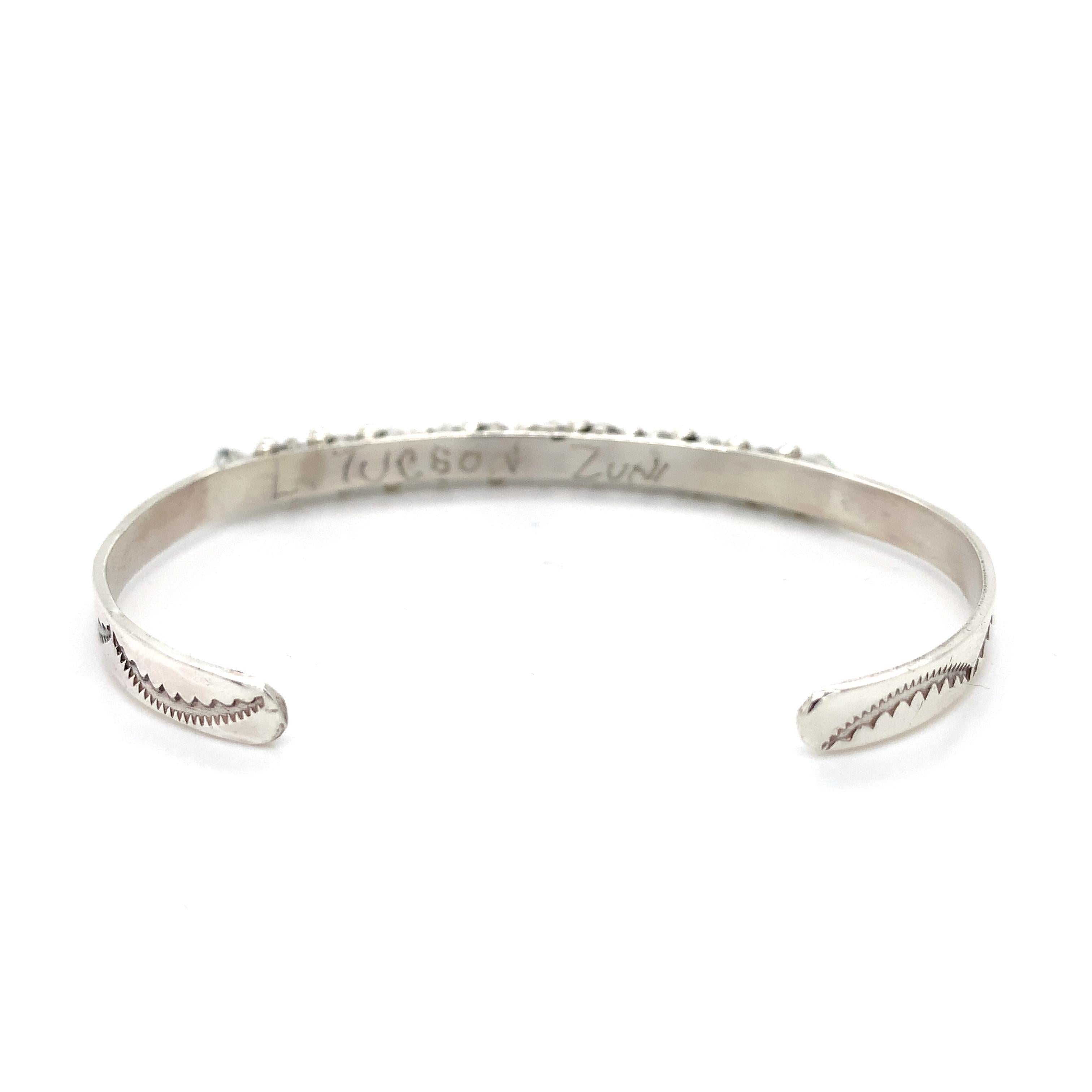 L. Tuscon Zuni Sterling Silver Slanted Turquoise Bangle Fits 7" Wrist