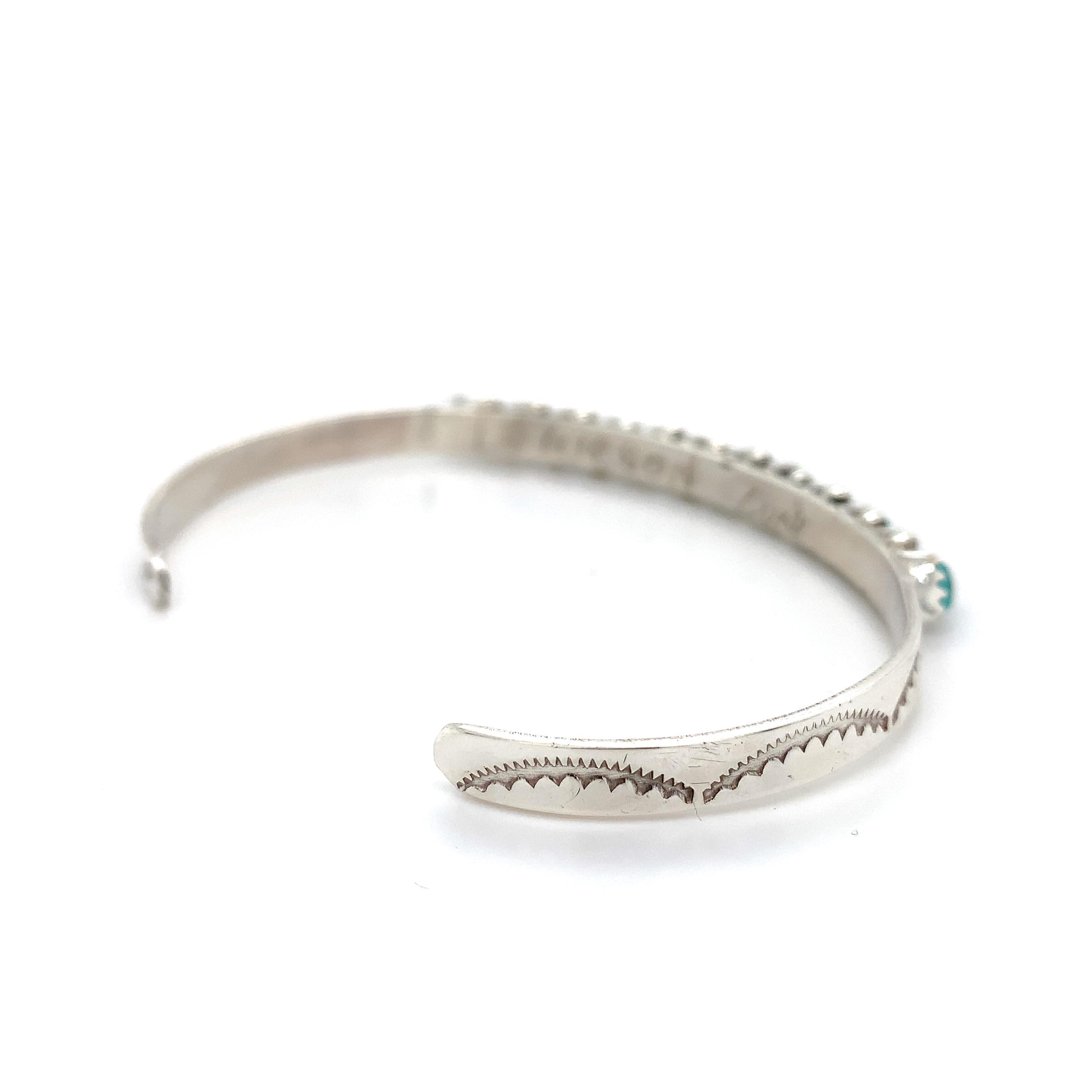 L. Tuscon Zuni Sterling Silver Slanted Turquoise Bangle Fits 7" Wrist