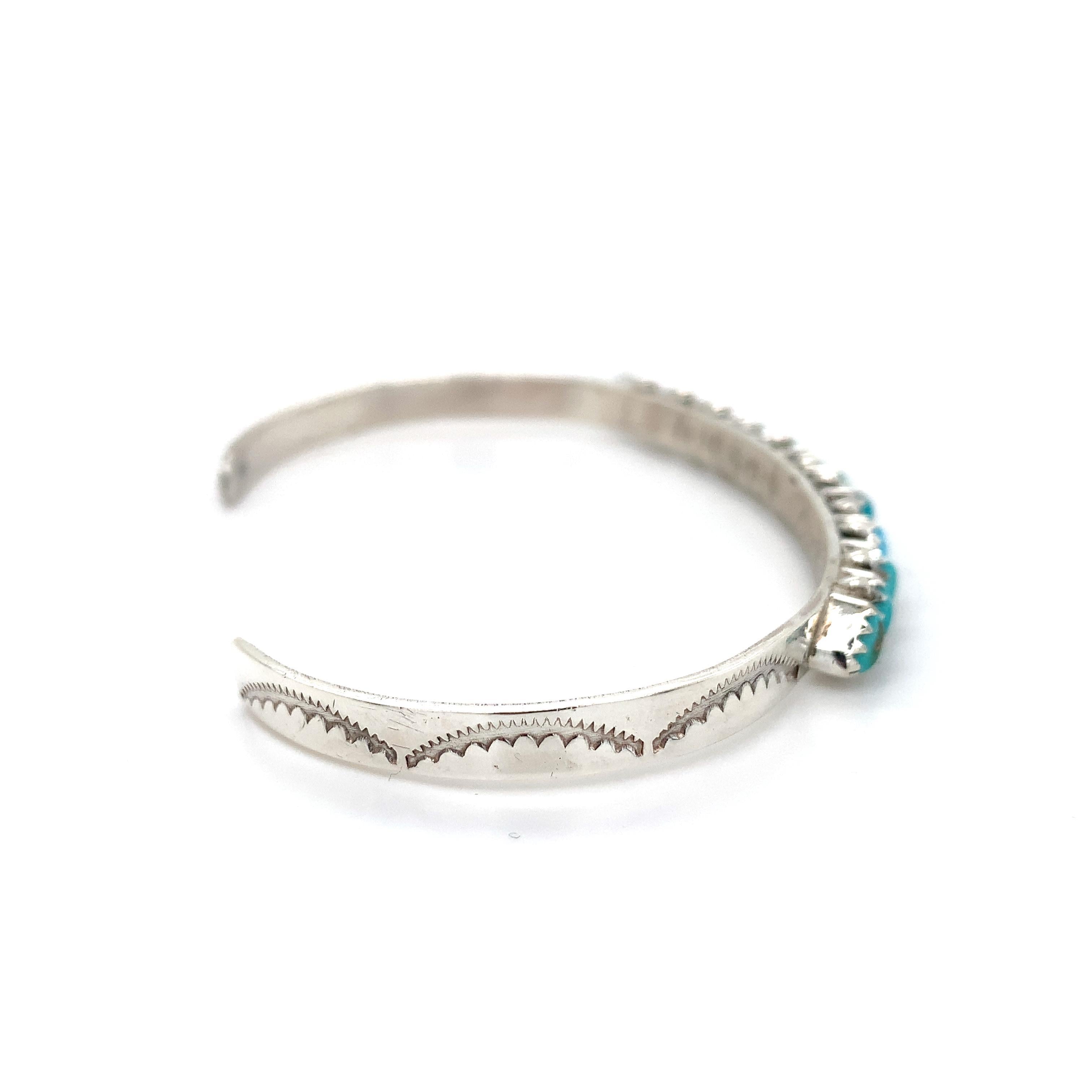 L. Tuscon Zuni Sterling Silver Slanted Turquoise Bangle Fits 7" Wrist