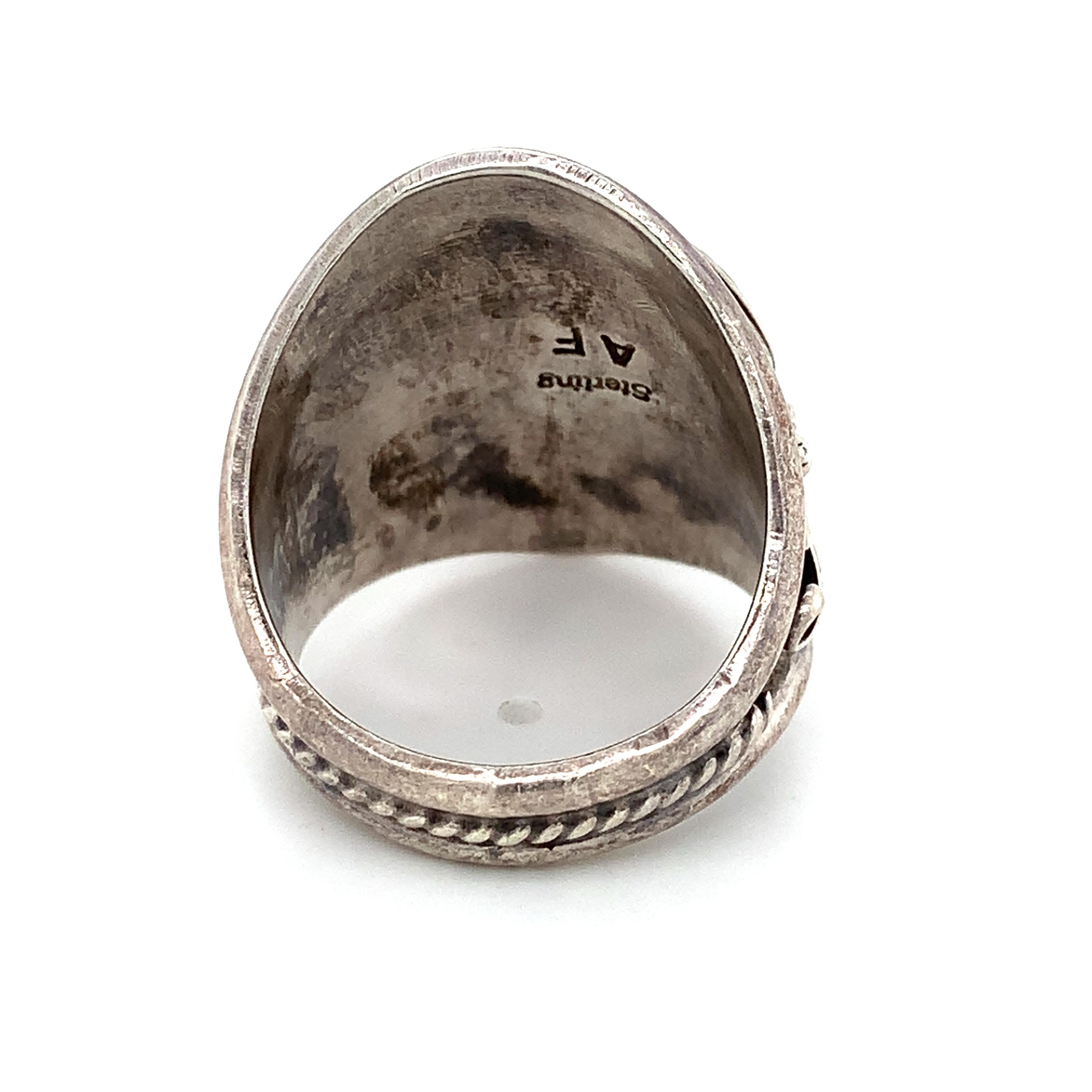 Vintage Sterling Silver Sculpted Bezel Oval Turquoise Navajo Ring
