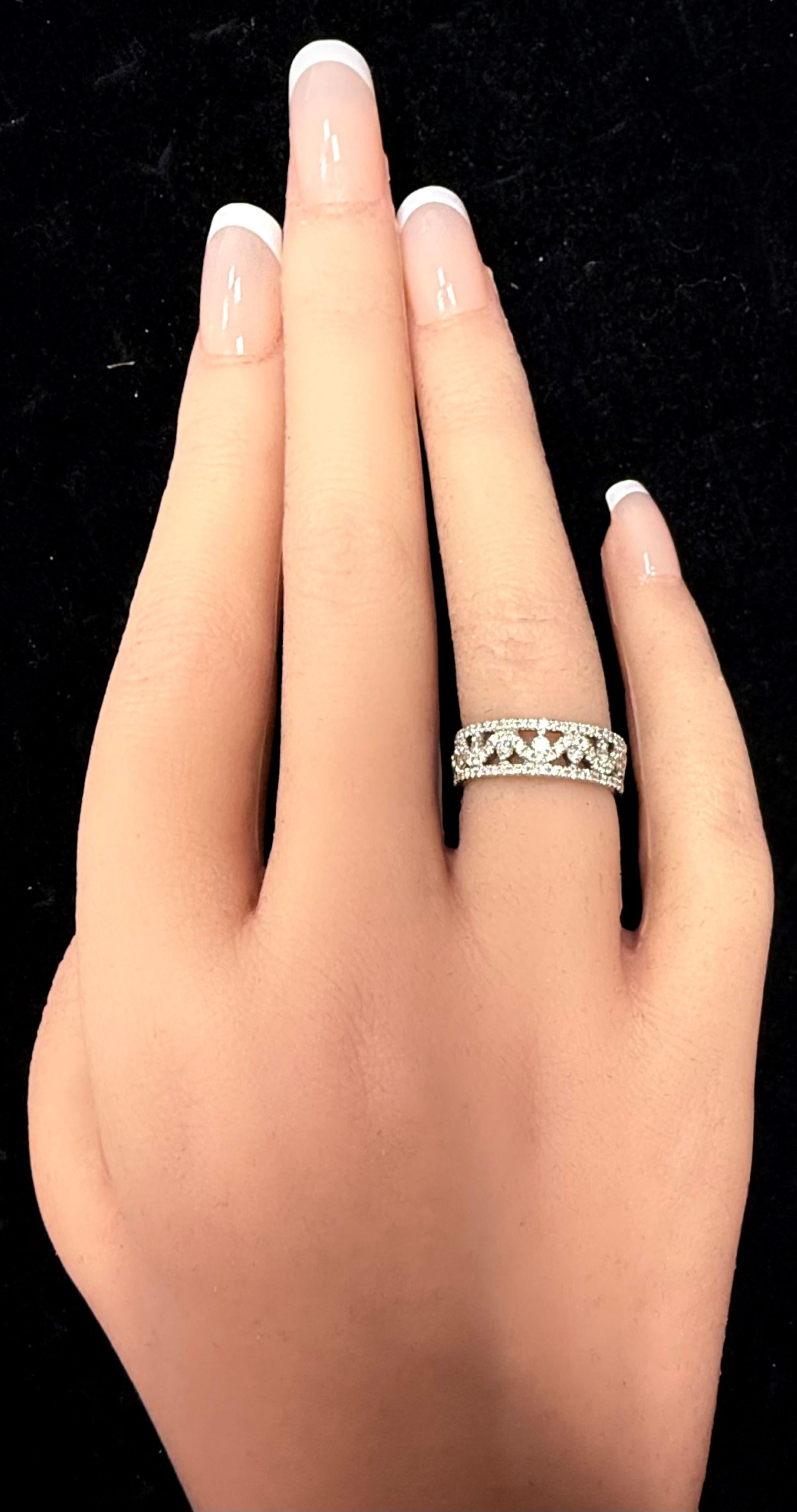 Vintage 14K White Gold Round Diamond Cluster Wave Open Band Ring Size 5.75
