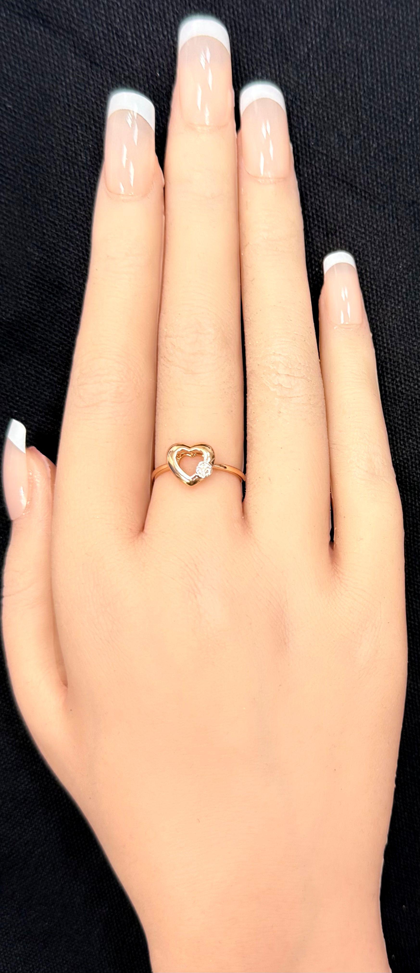 Briller 18K Rose Gold Round Cut White Diamonds Open Heart Shape Ring Size 7