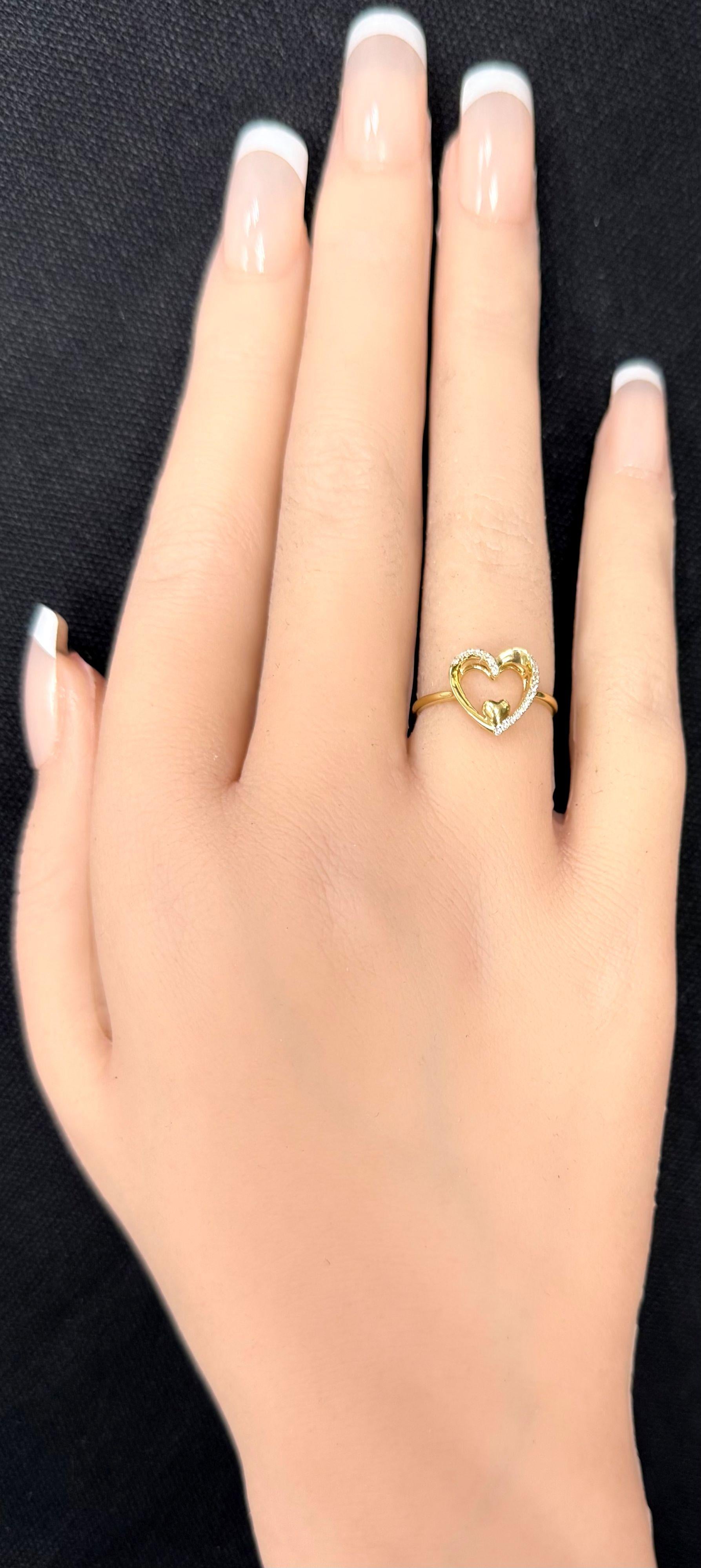 Briller 18K Yellow Gold Pave Round White Diamonds Double Heart Ring Size 6