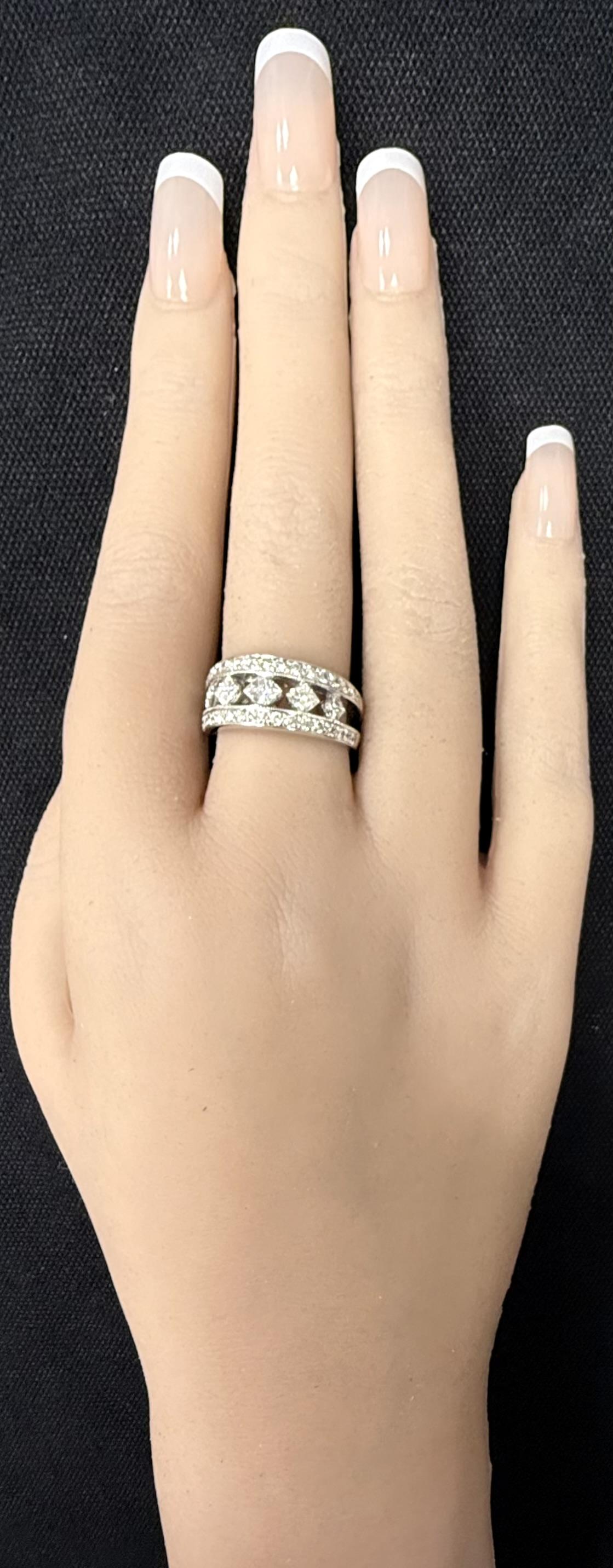 Vintage 14K White Gold Princess Cut & Round Diamond 5 Stone Wide Band Ring