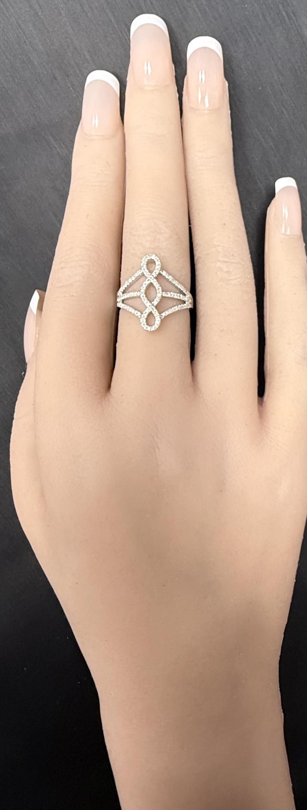 14k White Gold Pave .35CTW Single Cut Round Diamond Openwork Infinity Ring