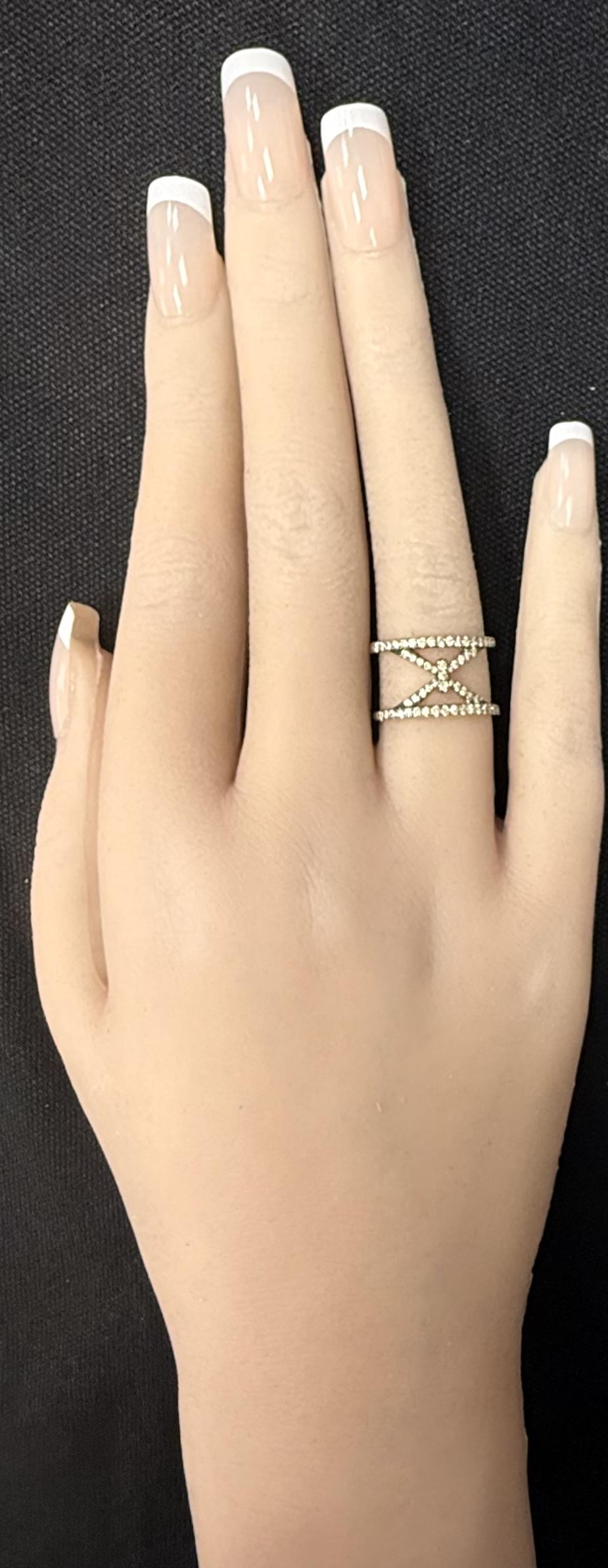 Piazza Italia 18K Rose Gold Pave Brown Diamond Open X Wide Ring Size 6.75