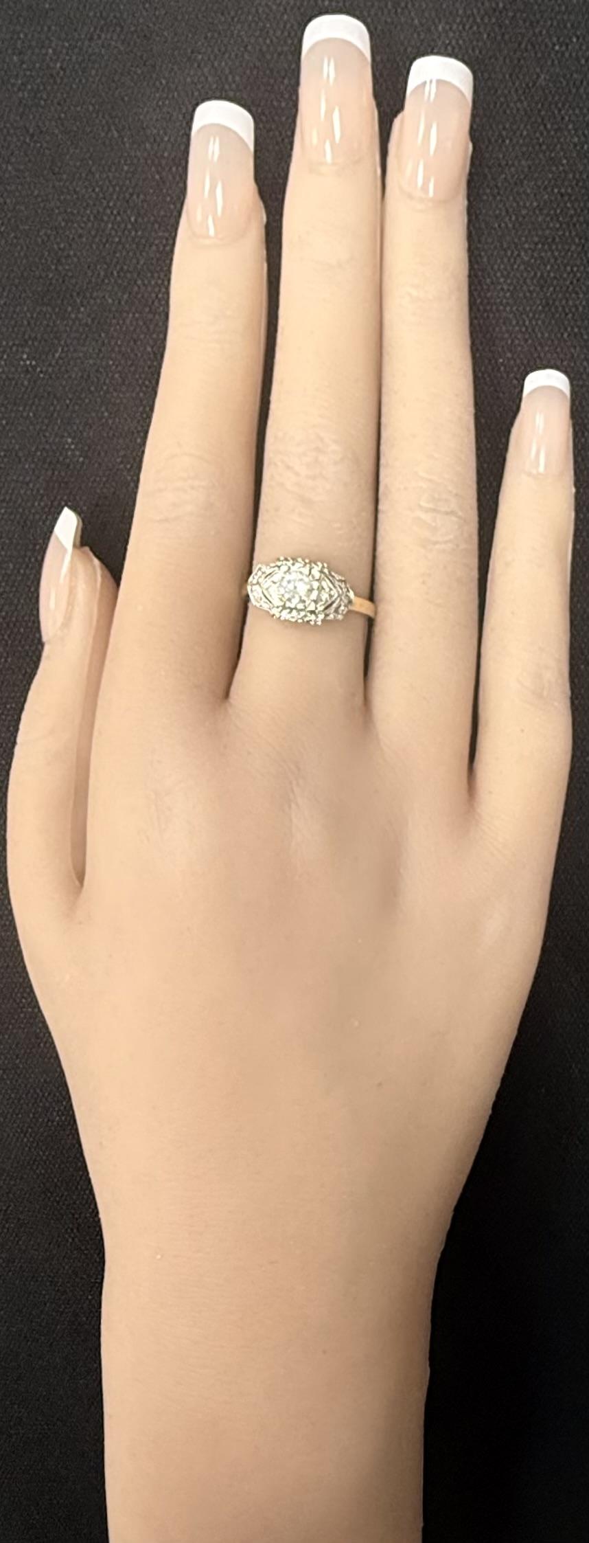 Vintage 14k Two Tone Round Diamond .40CT Engraved Milgrain Solitaire Ring