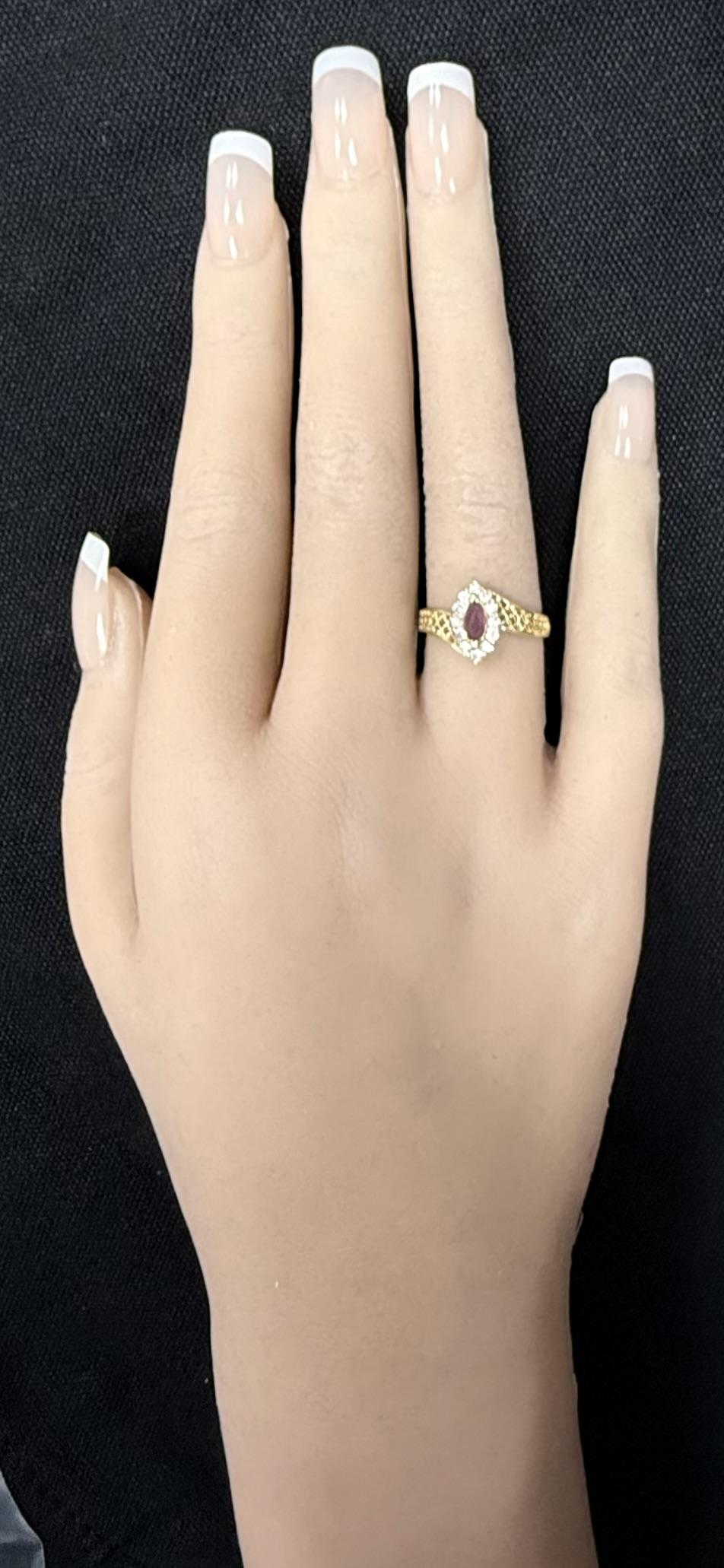 14K Yellow Gold Marquise Cut Ruby W/.24CTW Diamond Lattice Bypass Shanks Ring