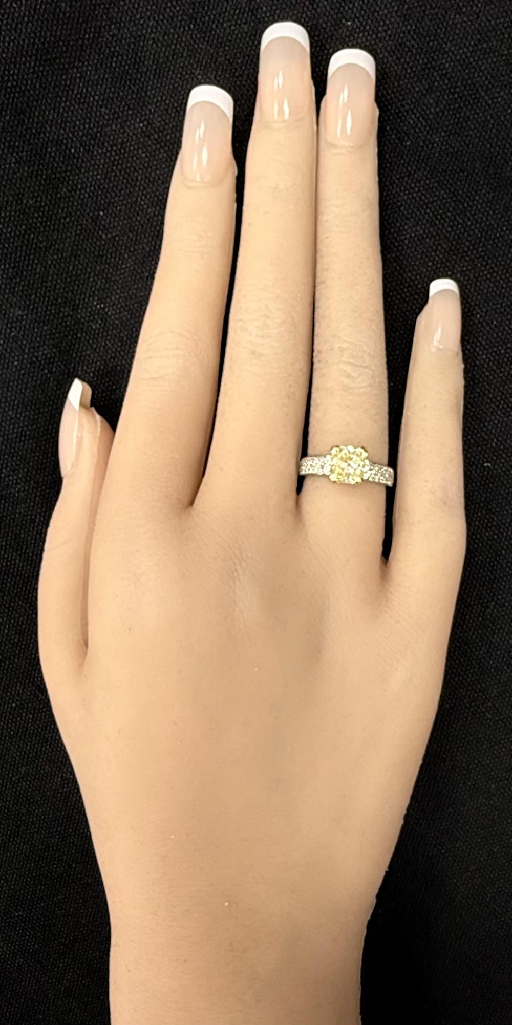 Platinum & 18K Yellow Gold 2CT Fancy Yellow Radiant Cut And Pave Diamond Ring