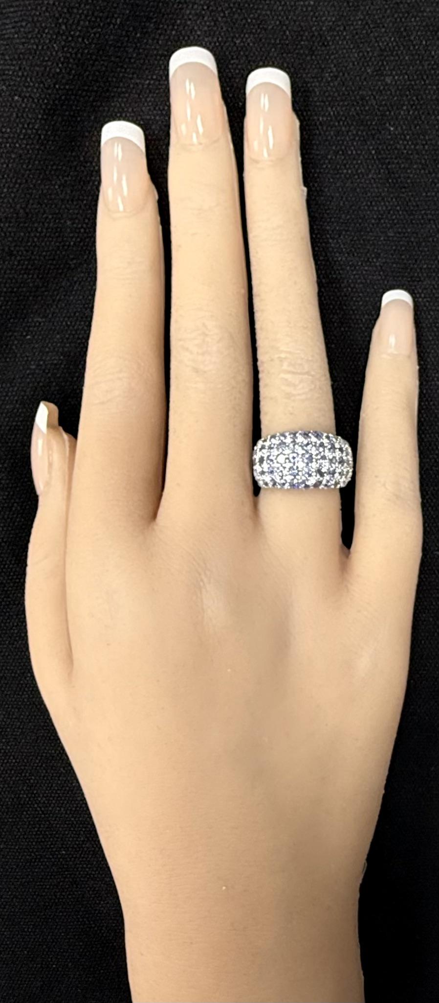 14K White Gold Multi Row Tanzanite &Diamond Alternate Pattern Dome Cocktail Ring