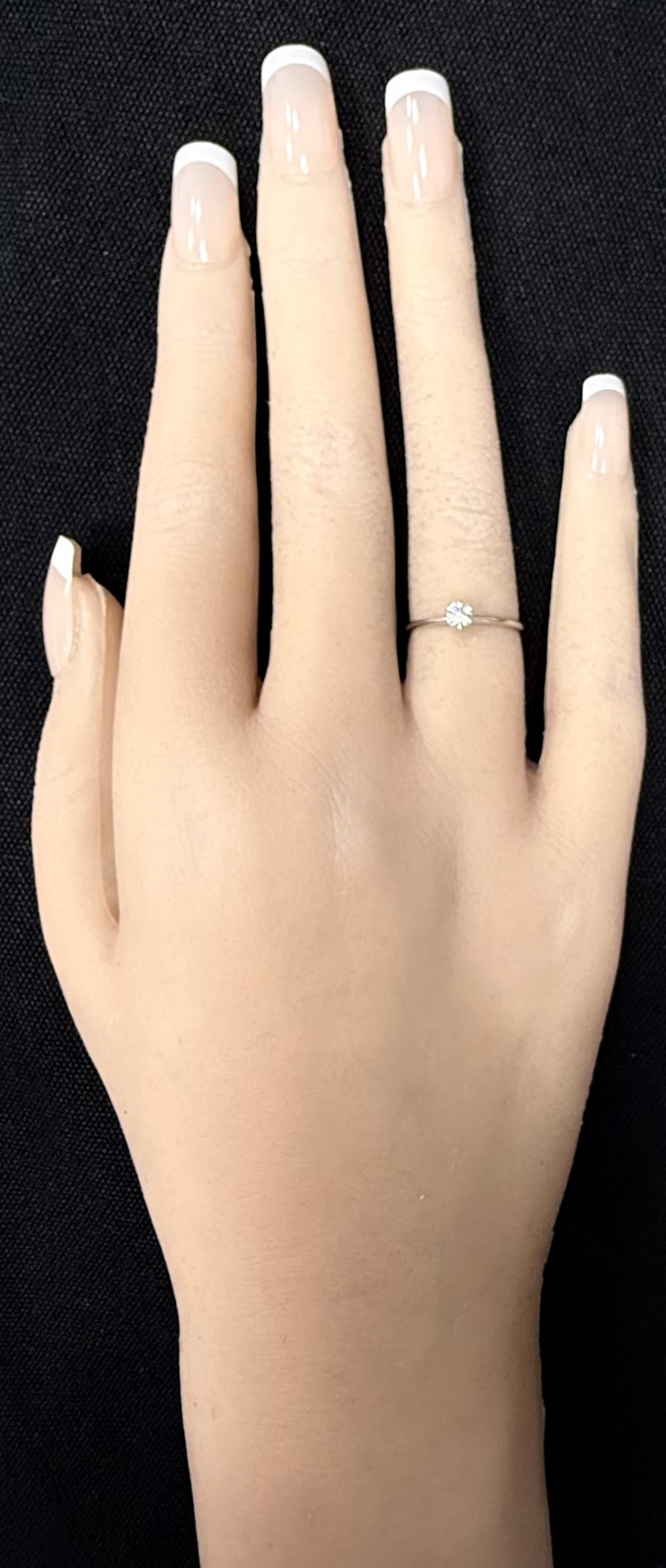 18K White Gold 6 Prongs .20CTW Round Cut Diamond Slender Solitaire Ring Size 5.5