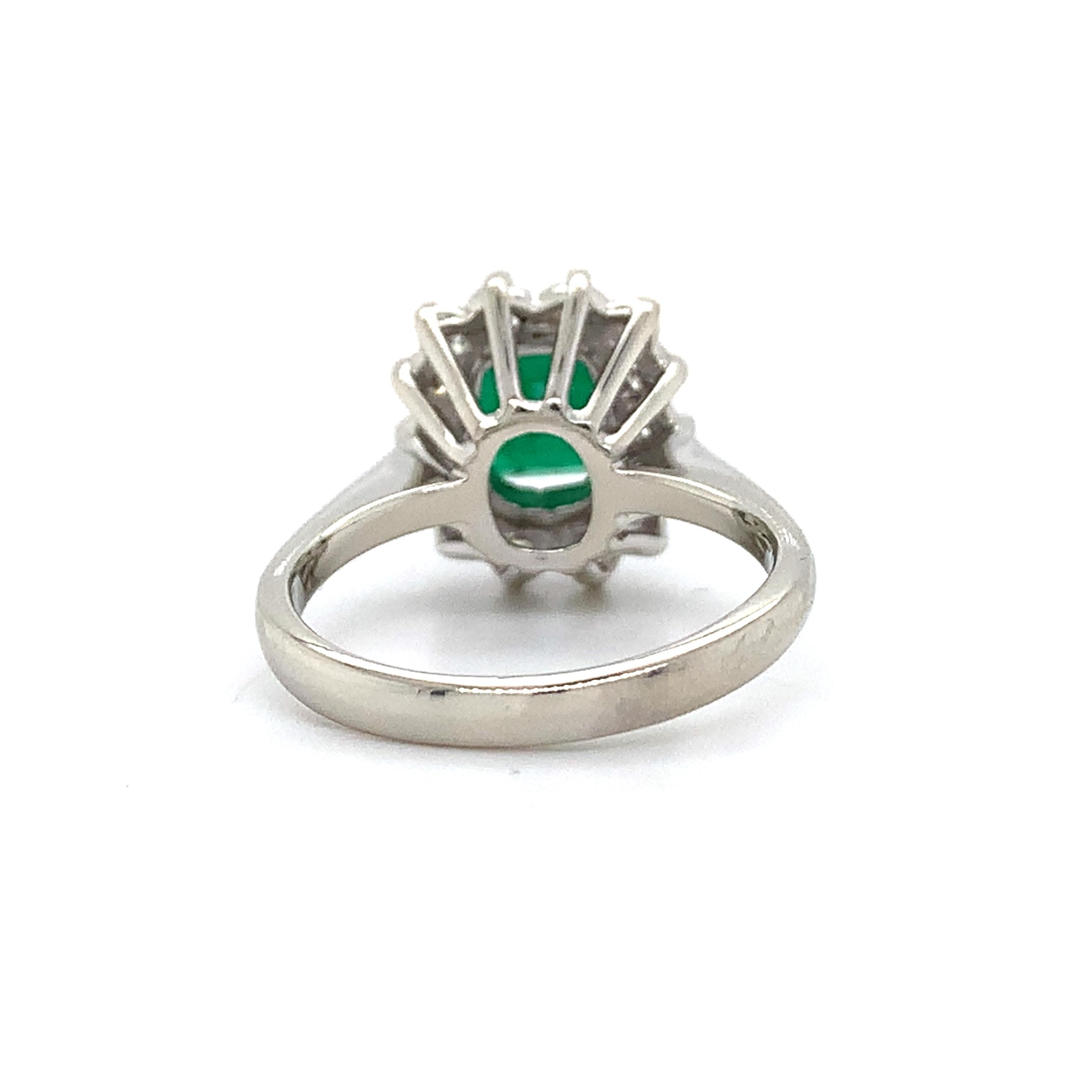 14K White Gold Radiant Cut Emerald and Round Diamond Halo Ring Size 5.75