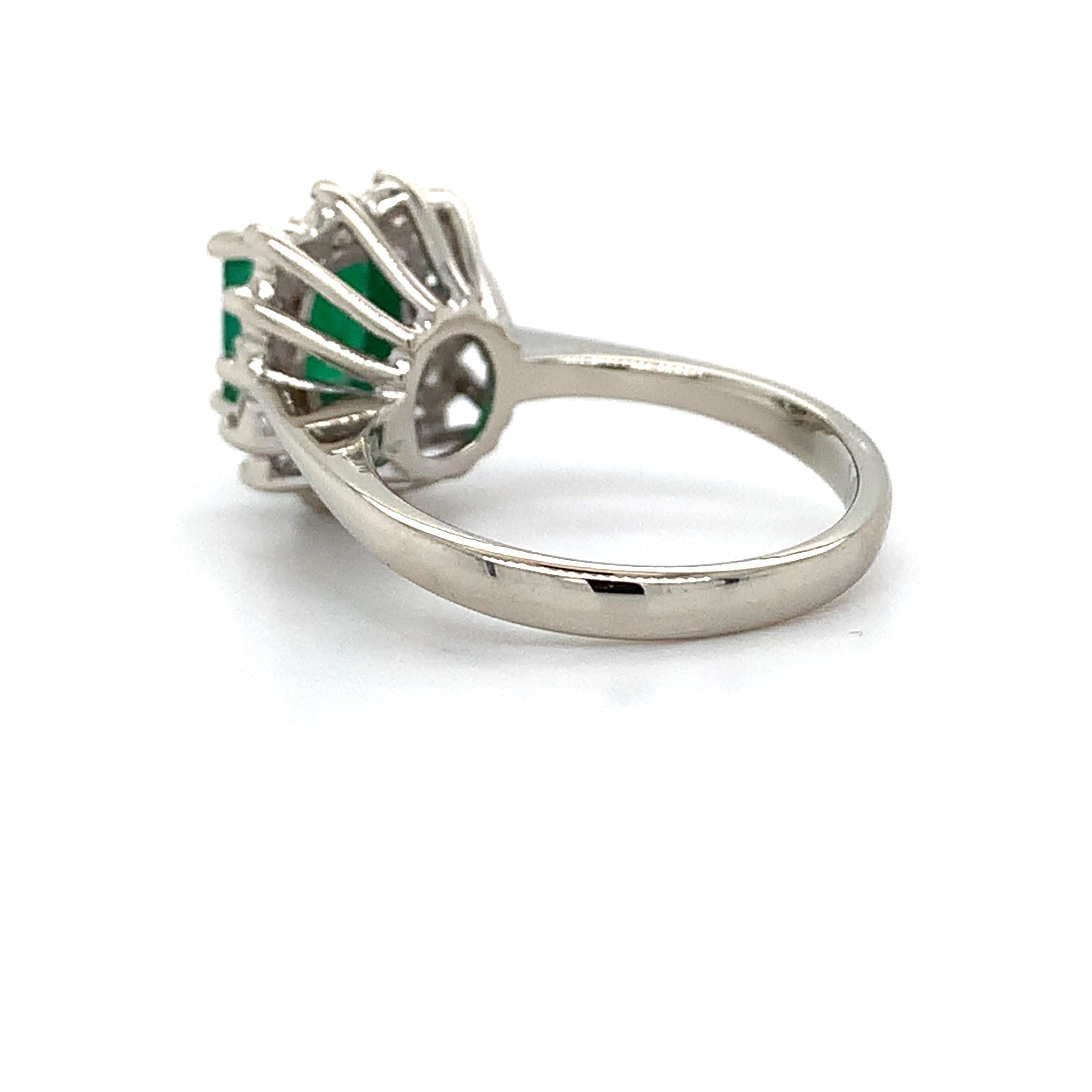 14K White Gold Radiant Cut Emerald and Round Diamond Halo Ring Size 5.75