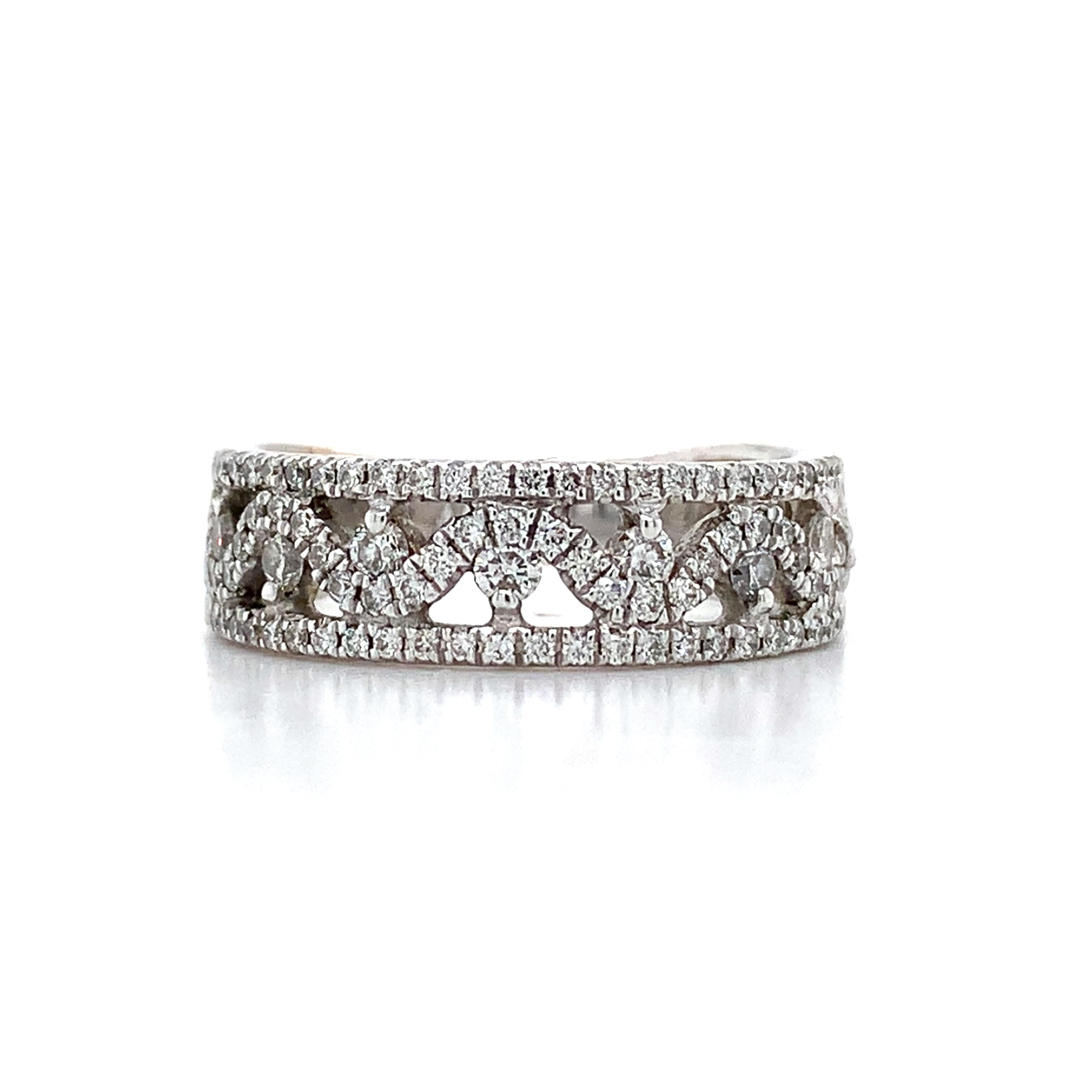 Vintage 14K White Gold Round Diamond Cluster Wave Open Band Ring Size 5.75