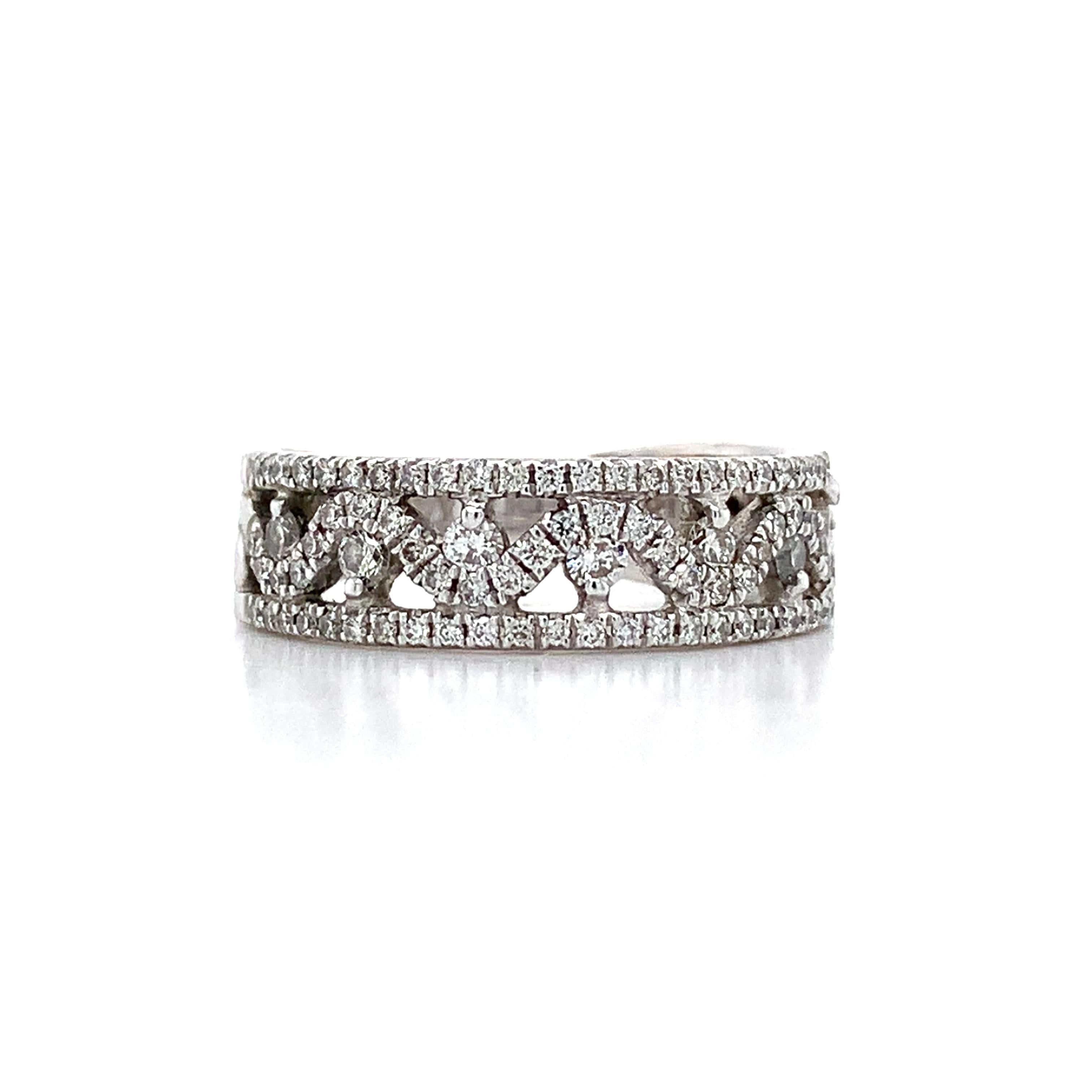 Vintage 14K White Gold Round Diamond Cluster Wave Open Band Ring Size 5.75