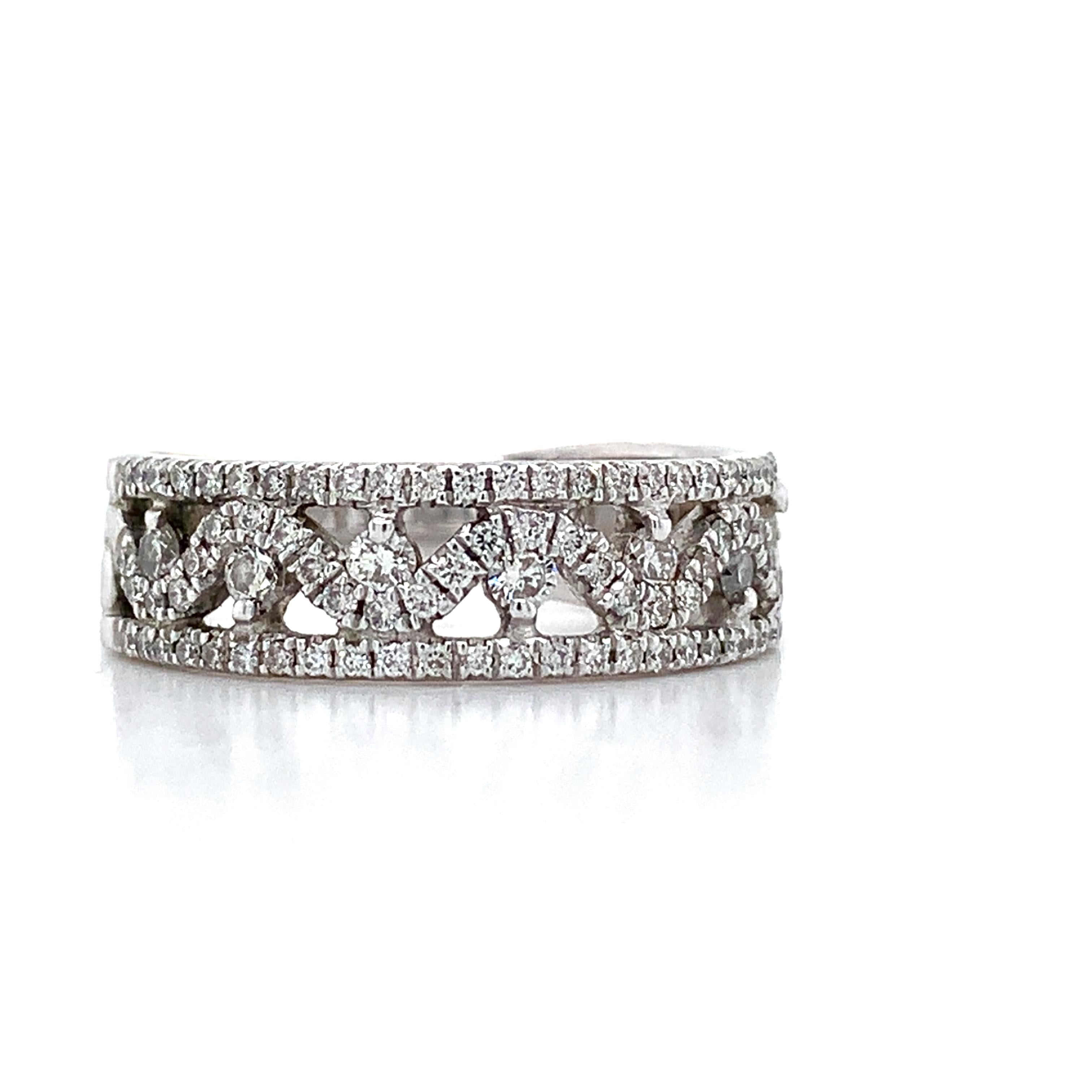Vintage 14K White Gold Round Diamond Cluster Wave Open Band Ring Size 5.75