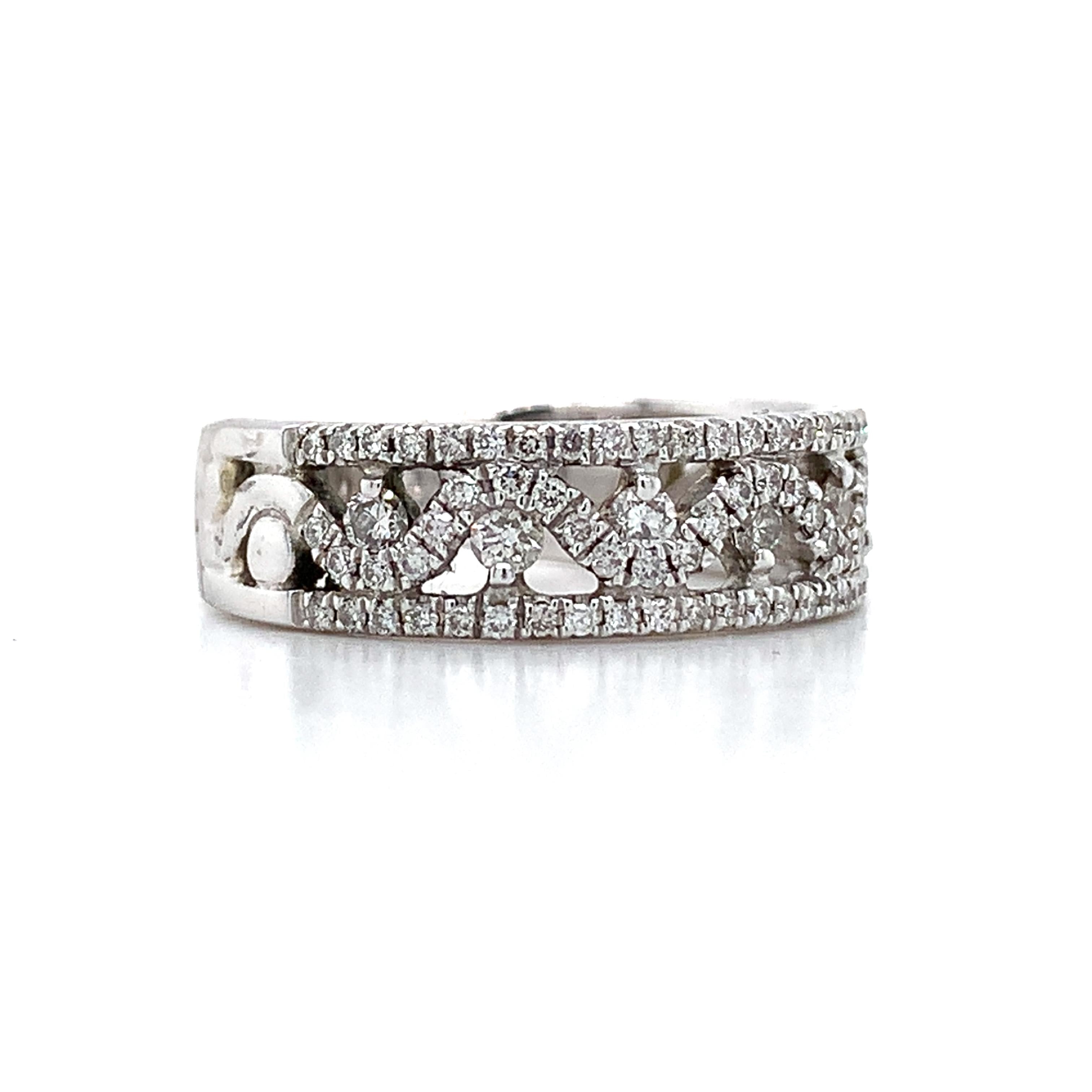Vintage 14K White Gold Round Diamond Cluster Wave Open Band Ring Size 5.75