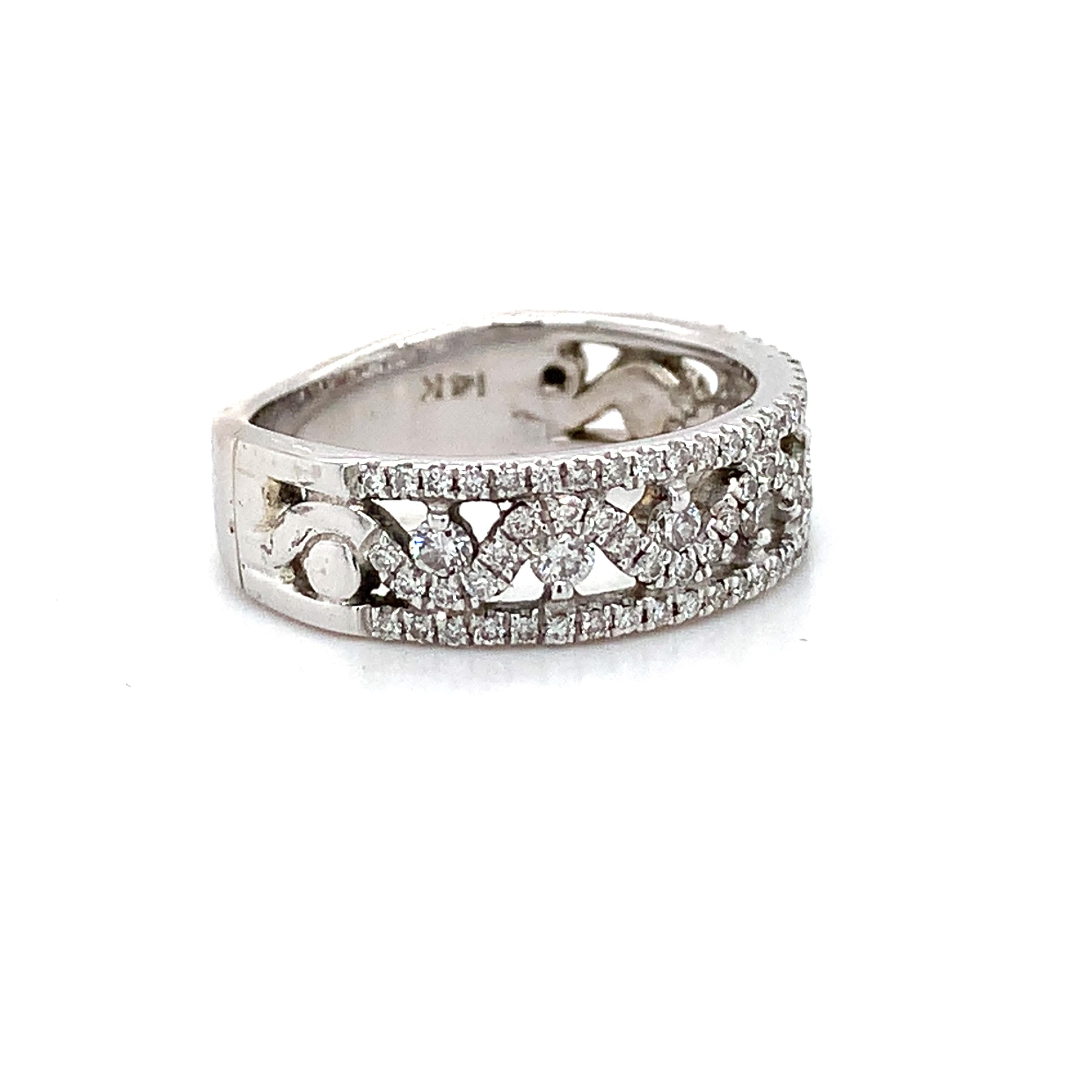 Vintage 14K White Gold Round Diamond Cluster Wave Open Band Ring Size 5.75