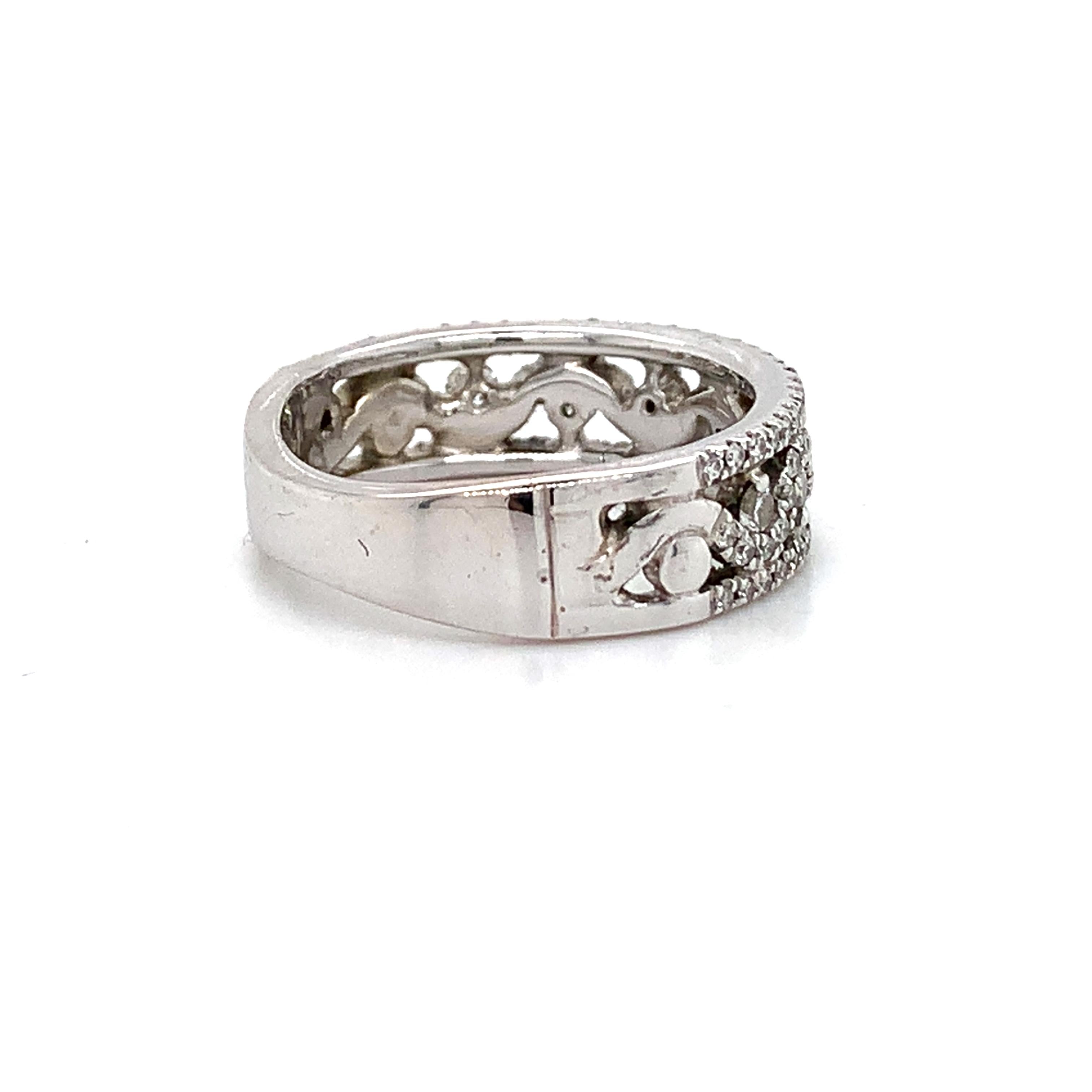 Vintage 14K White Gold Round Diamond Cluster Wave Open Band Ring Size 5.75