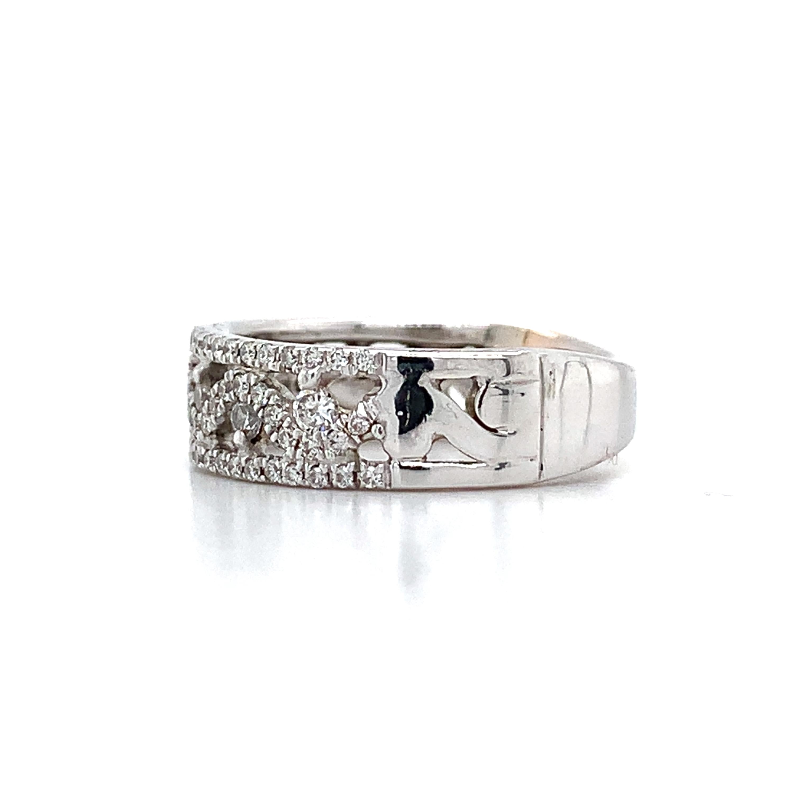 Vintage 14K White Gold Round Diamond Cluster Wave Open Band Ring Size 5.75