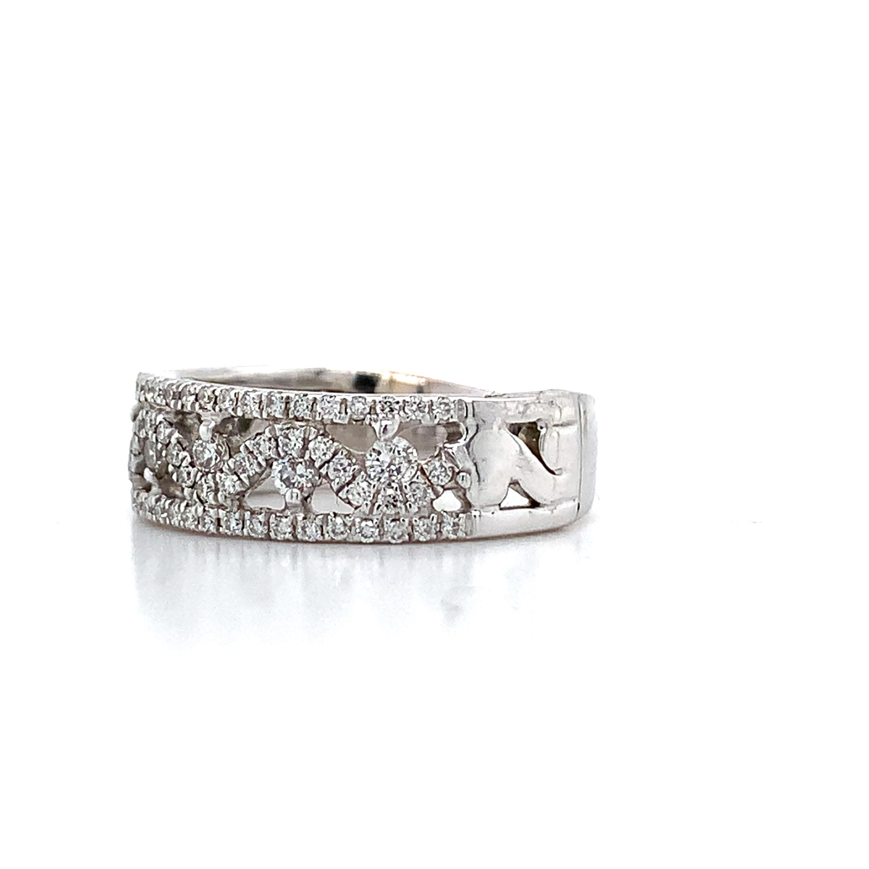 Vintage 14K White Gold Round Diamond Cluster Wave Open Band Ring Size 5.75