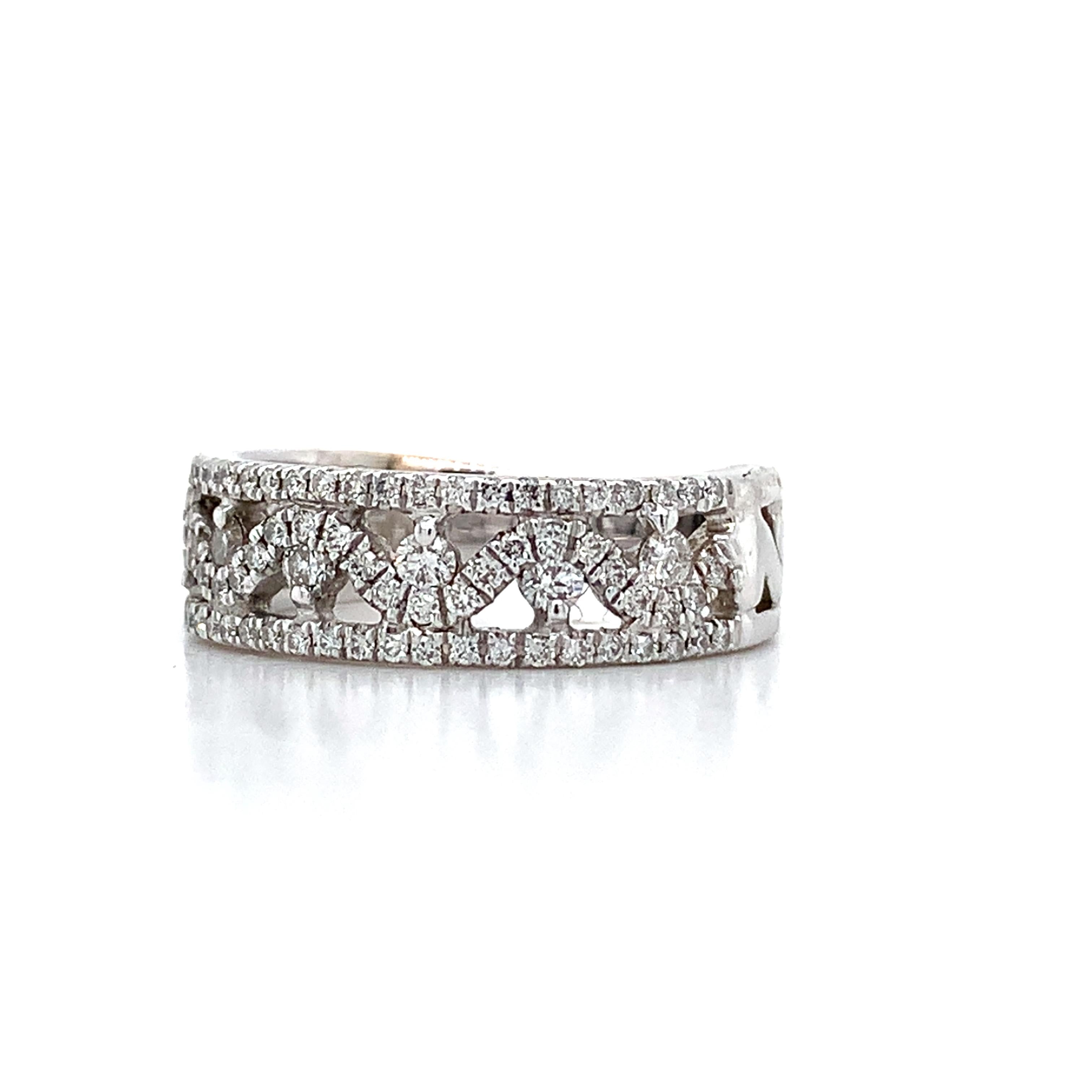 Vintage 14K White Gold Round Diamond Cluster Wave Open Band Ring Size 5.75