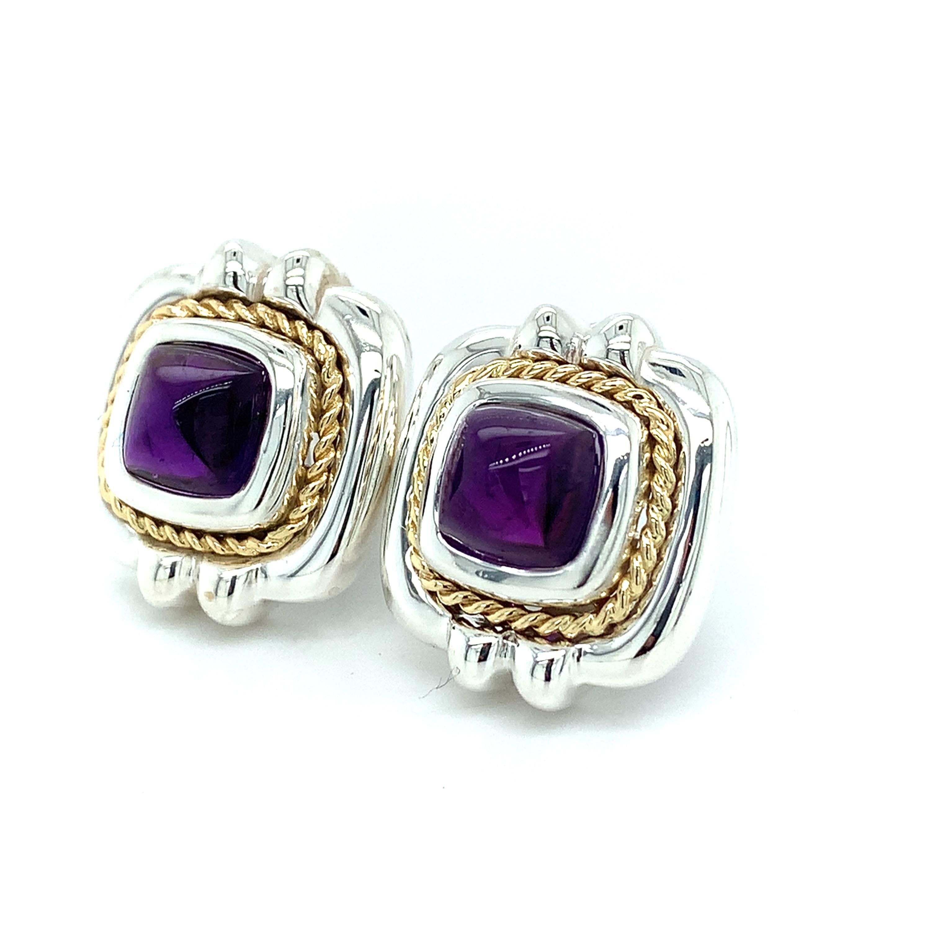 Tiffany & Co. 925 Silver/18K Yellow Gold Sugarloaf Amethyst Twist Cable Earrings