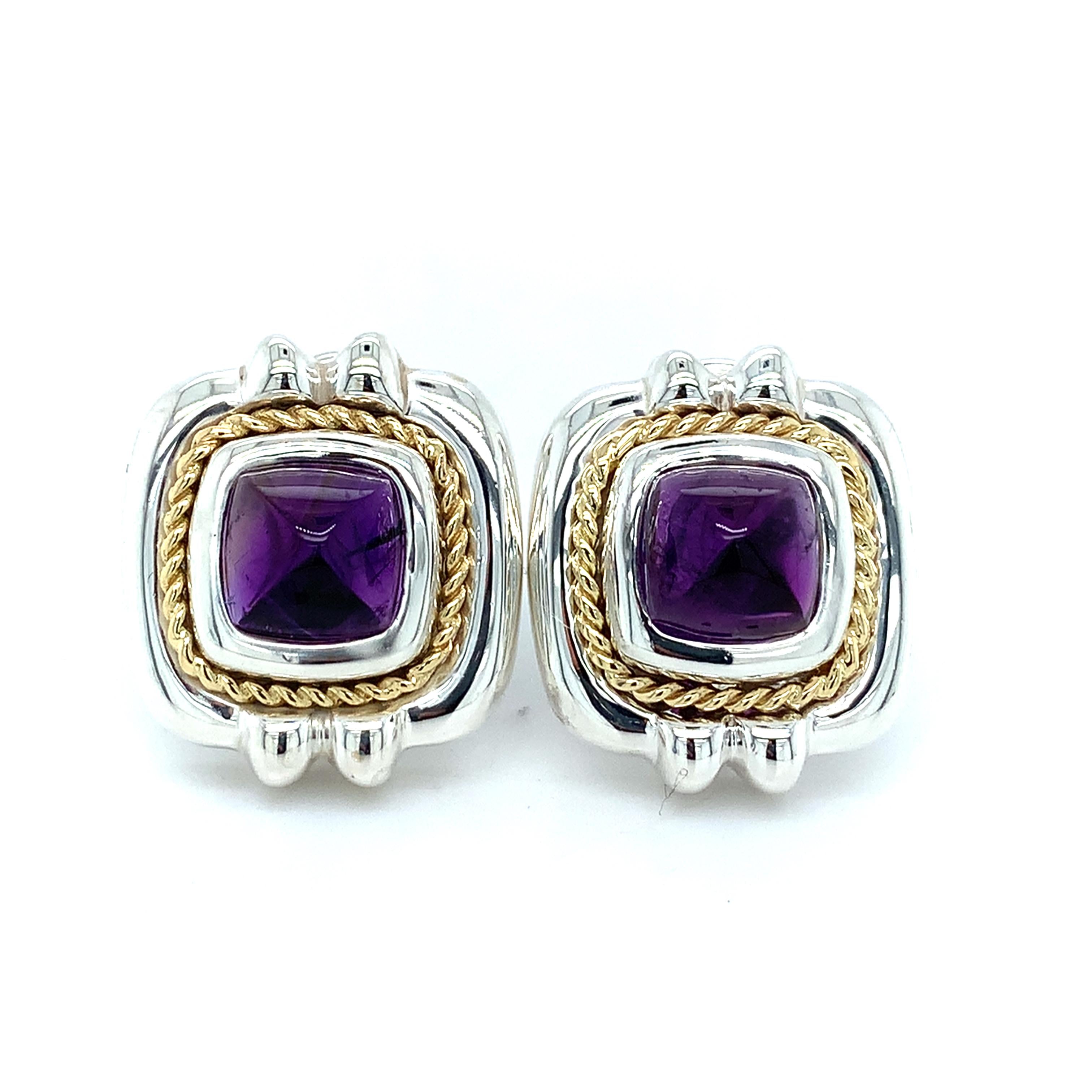 Tiffany & Co. 925 Silver/18K Yellow Gold Sugarloaf Amethyst Twist Cable Earrings