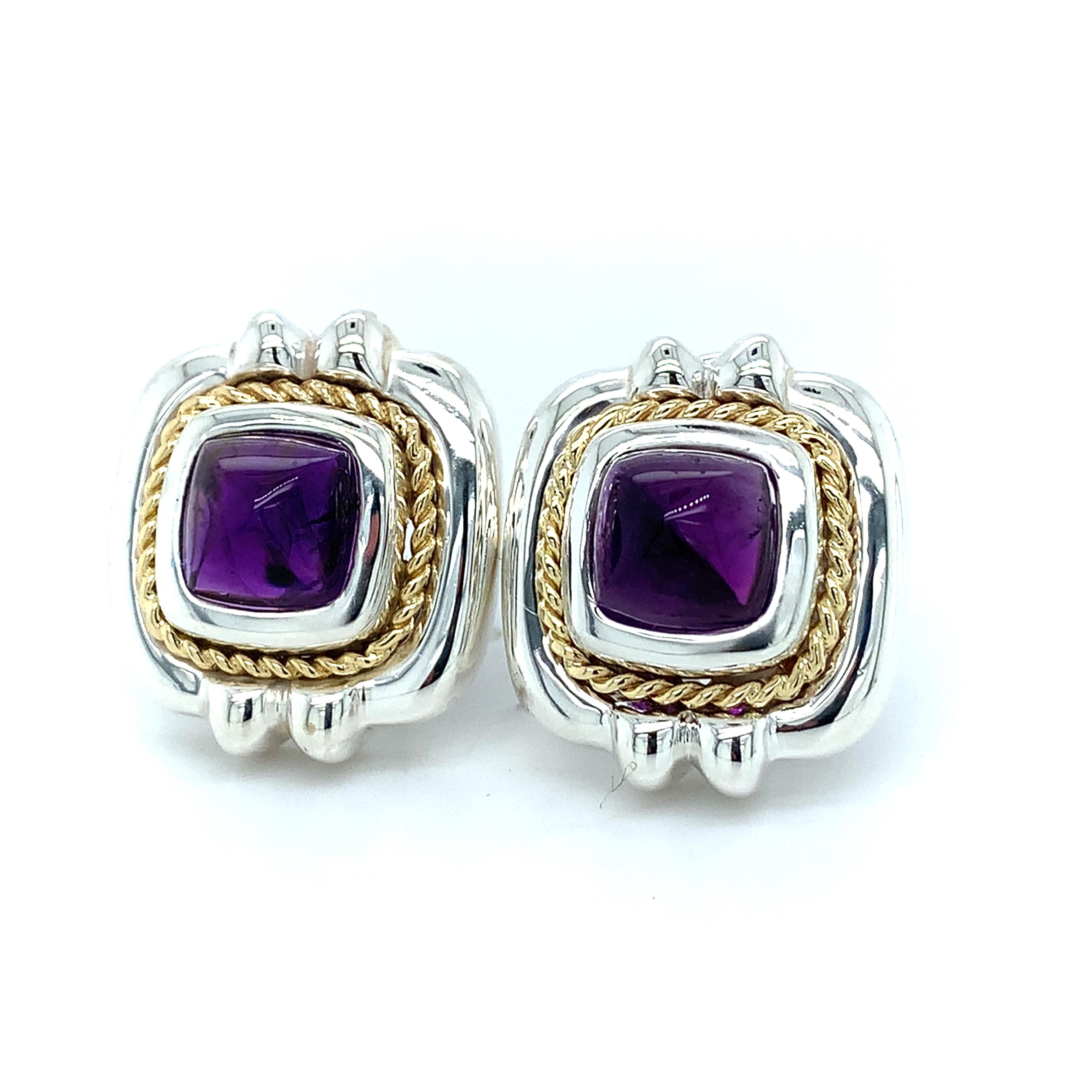 Tiffany & Co. 925 Silver/18K Yellow Gold Sugarloaf Amethyst Twist Cable Earrings