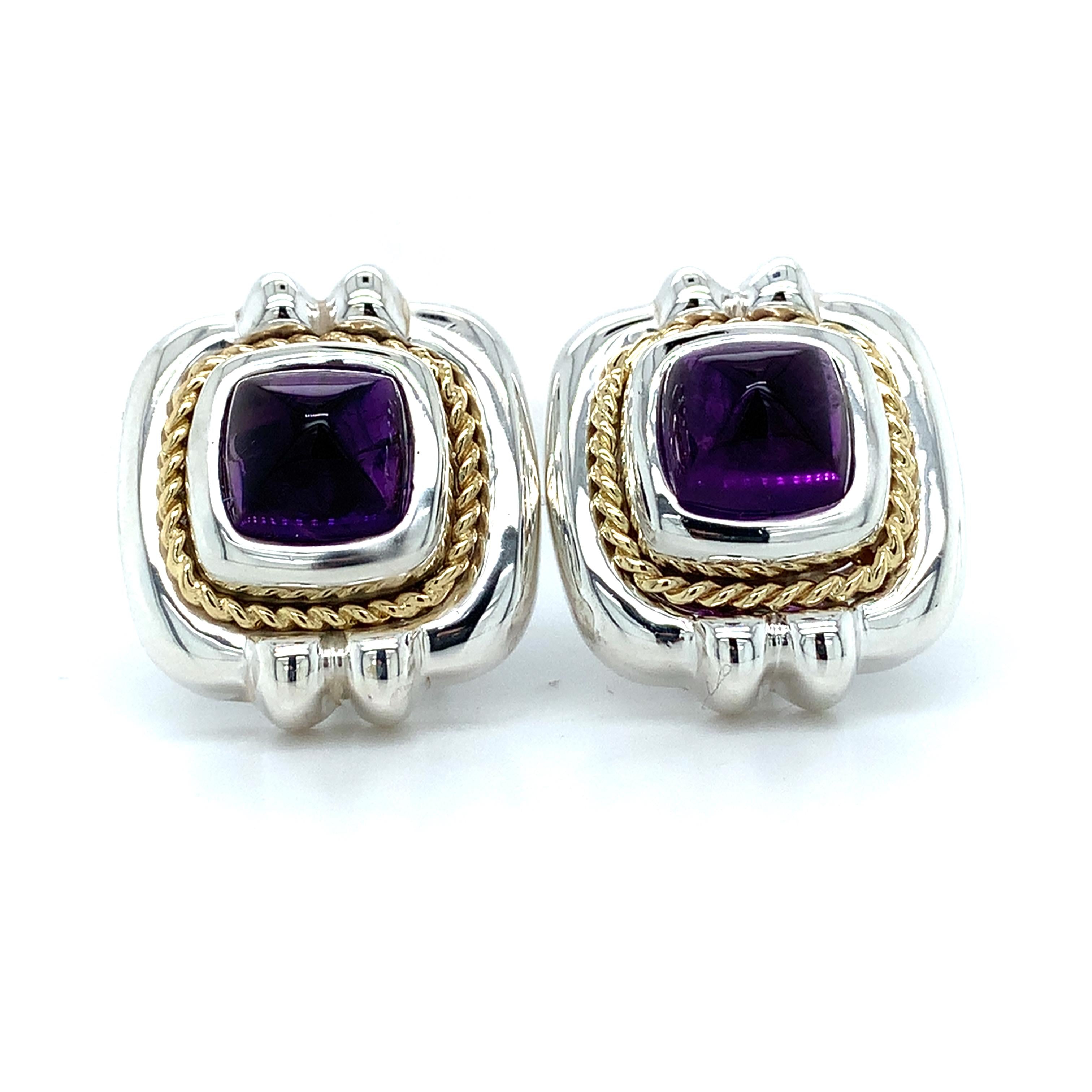 Tiffany & Co. 925 Silver/18K Yellow Gold Sugarloaf Amethyst Twist Cable Earrings