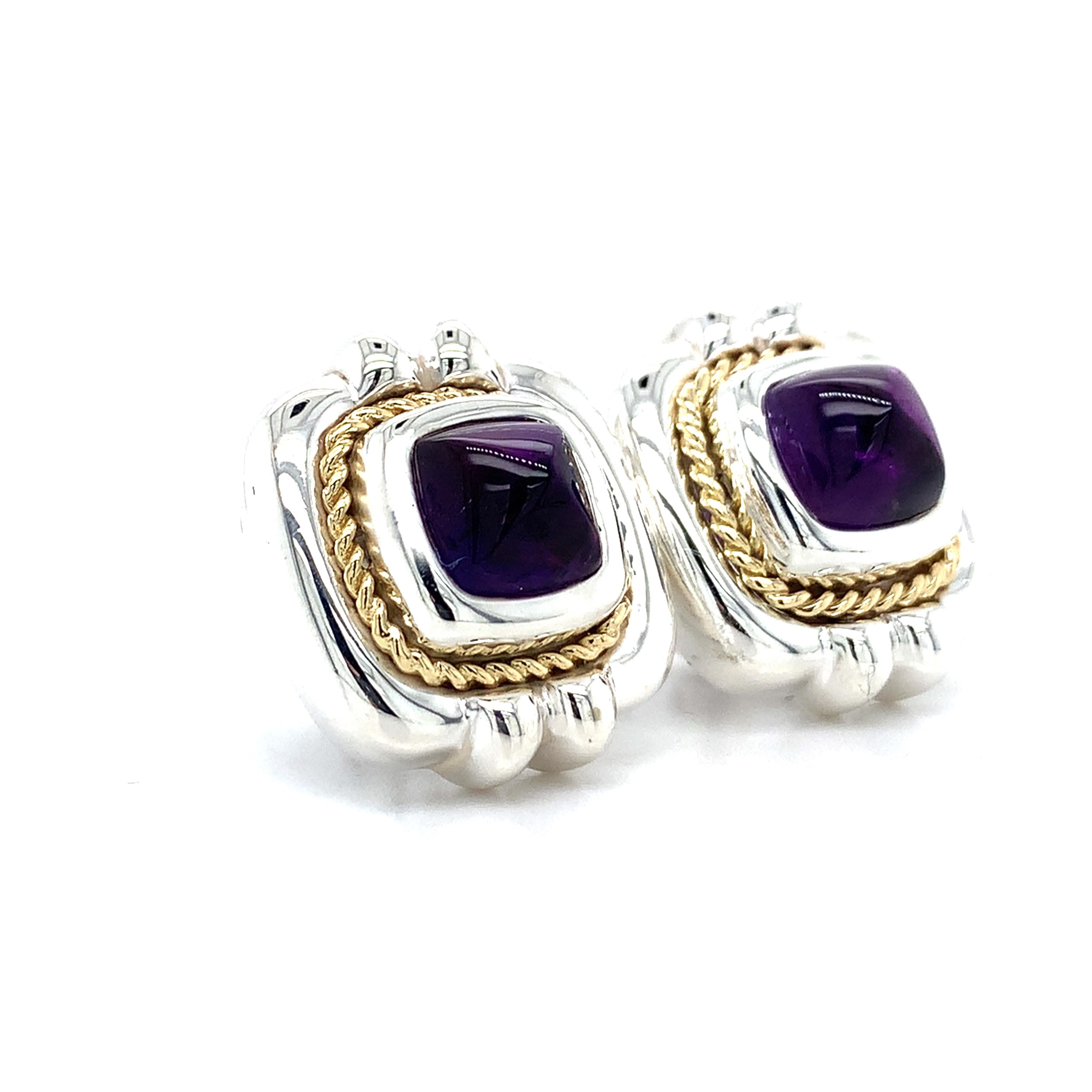 Tiffany & Co. 925 Silver/18K Yellow Gold Sugarloaf Amethyst Twist Cable Earrings