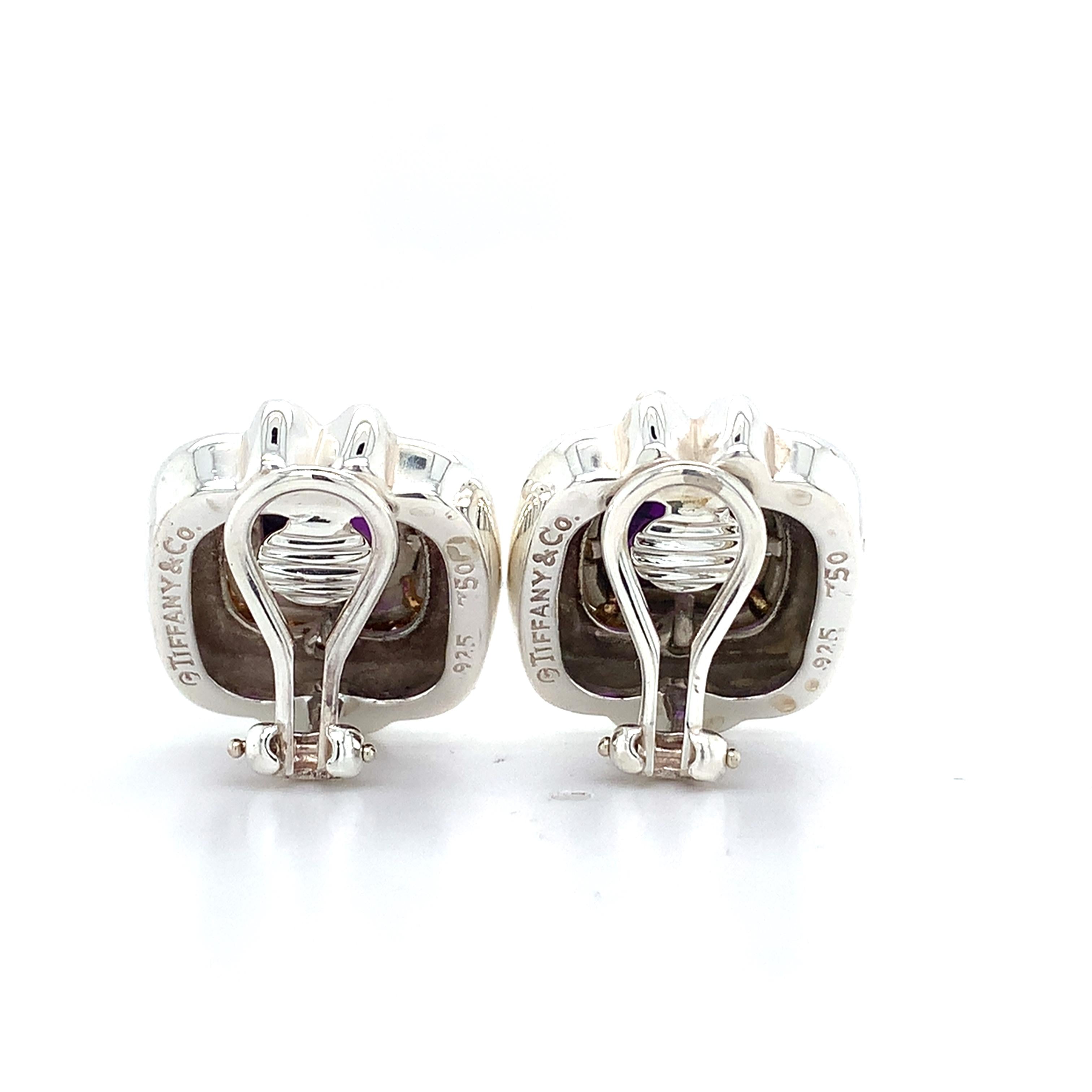 Tiffany & Co. 925 Silver/18K Yellow Gold Sugarloaf Amethyst Twist Cable Earrings