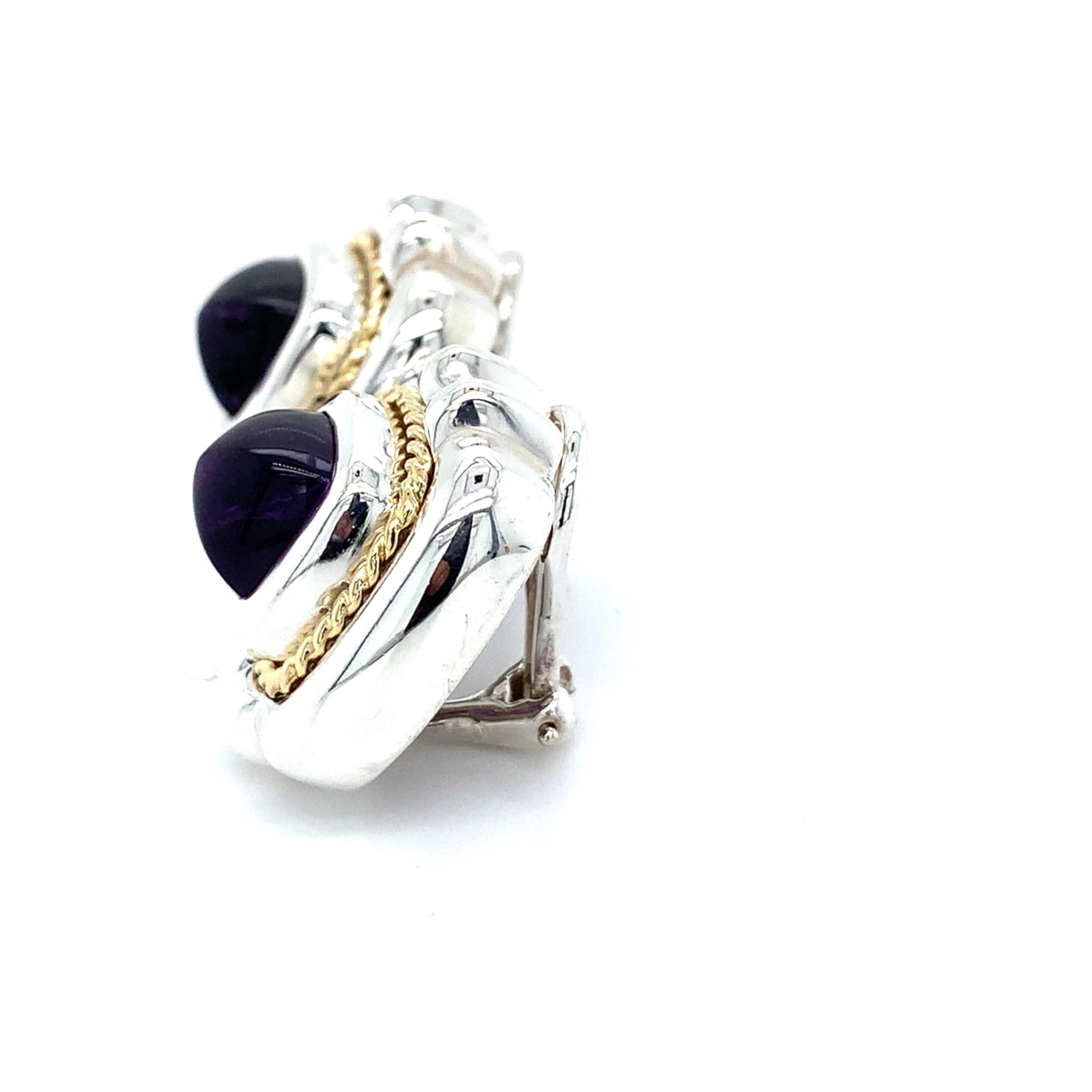 Tiffany & Co. 925 Silver/18K Yellow Gold Sugarloaf Amethyst Twist Cable Earrings