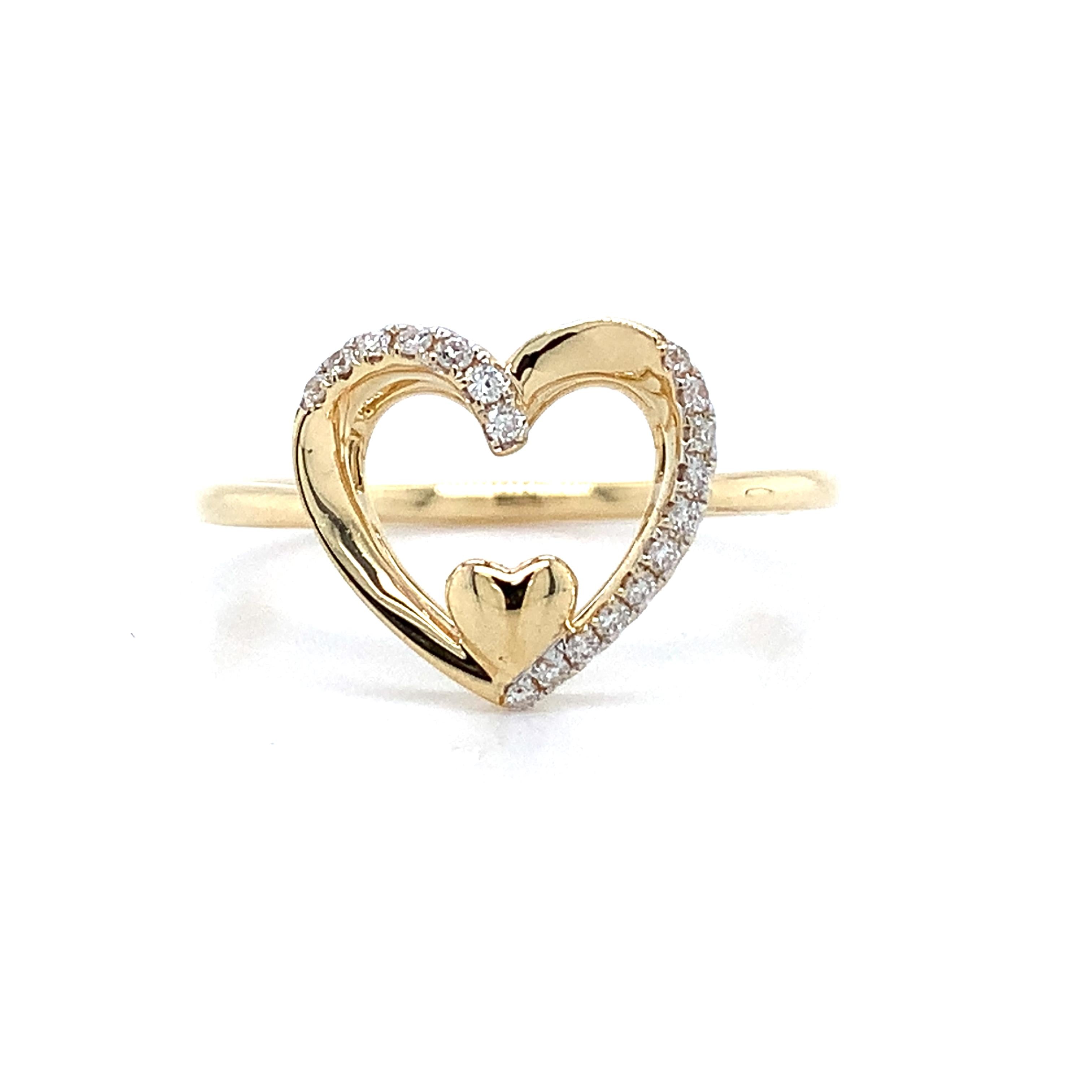Briller 18K Yellow Gold Pave Round White Diamonds Double Heart Ring Size 6