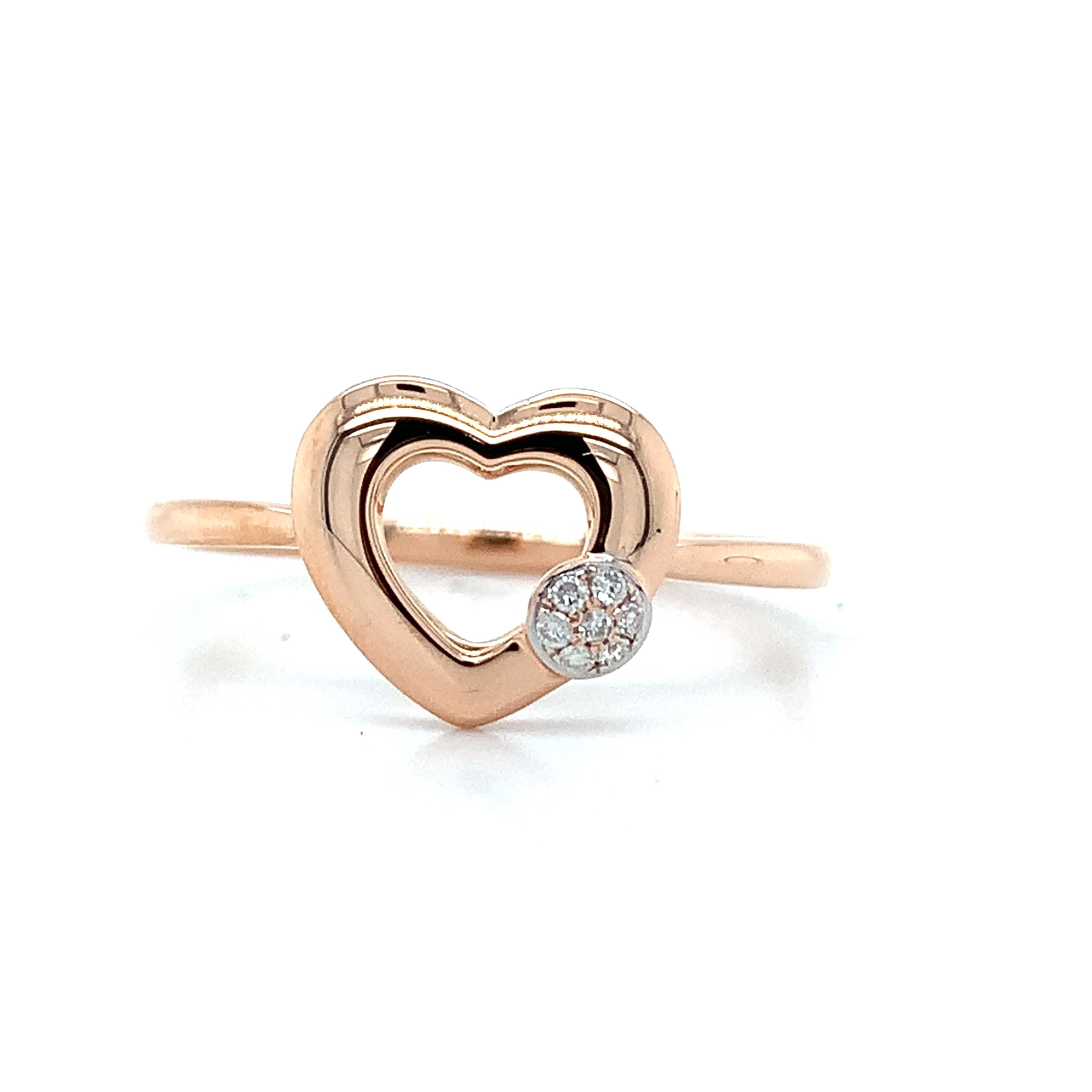 Briller 18K Rose Gold Round Cut White Diamonds Open Heart Shape Ring Size 7