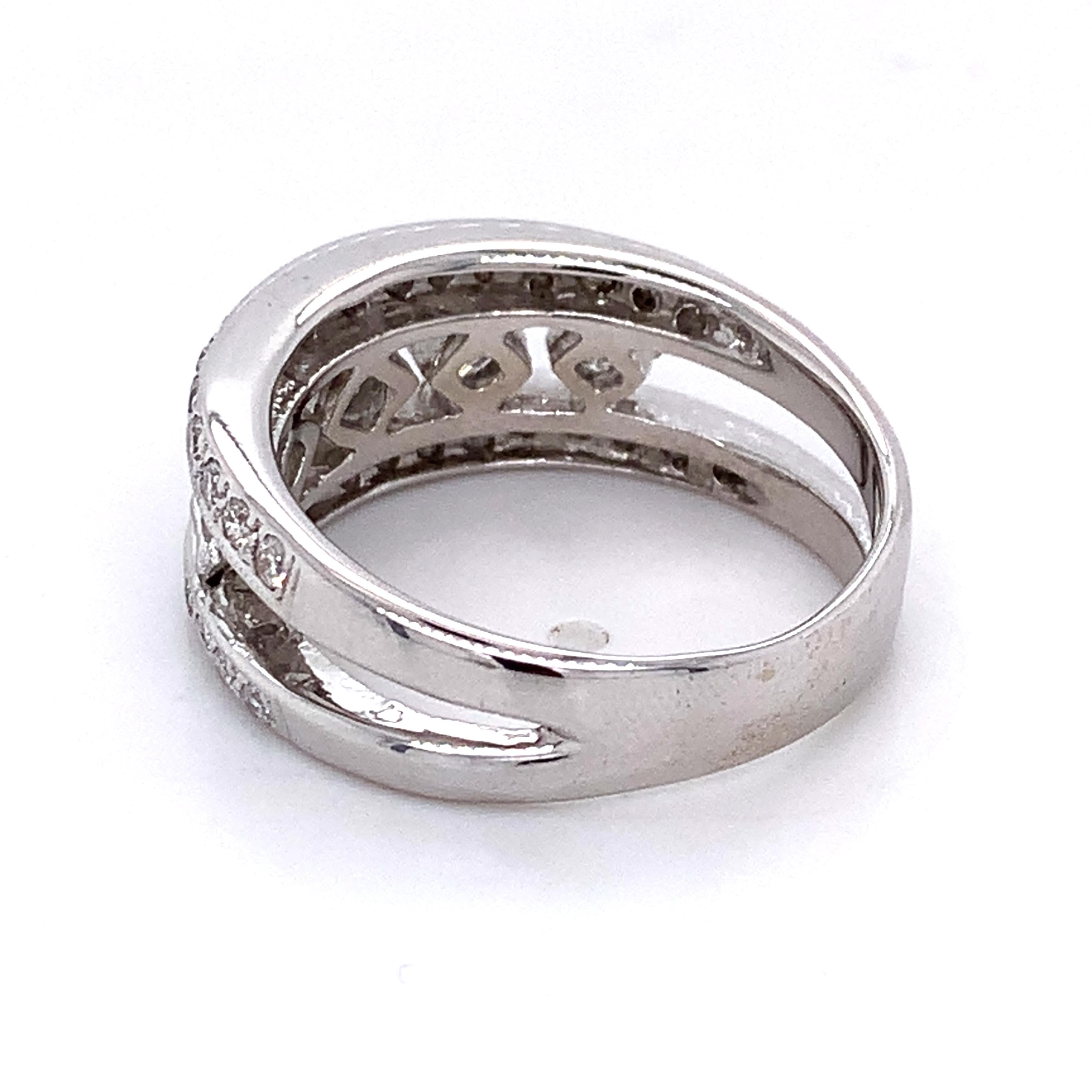 Vintage 14K White Gold Princess Cut & Round Diamond 5 Stone Wide Band Ring
