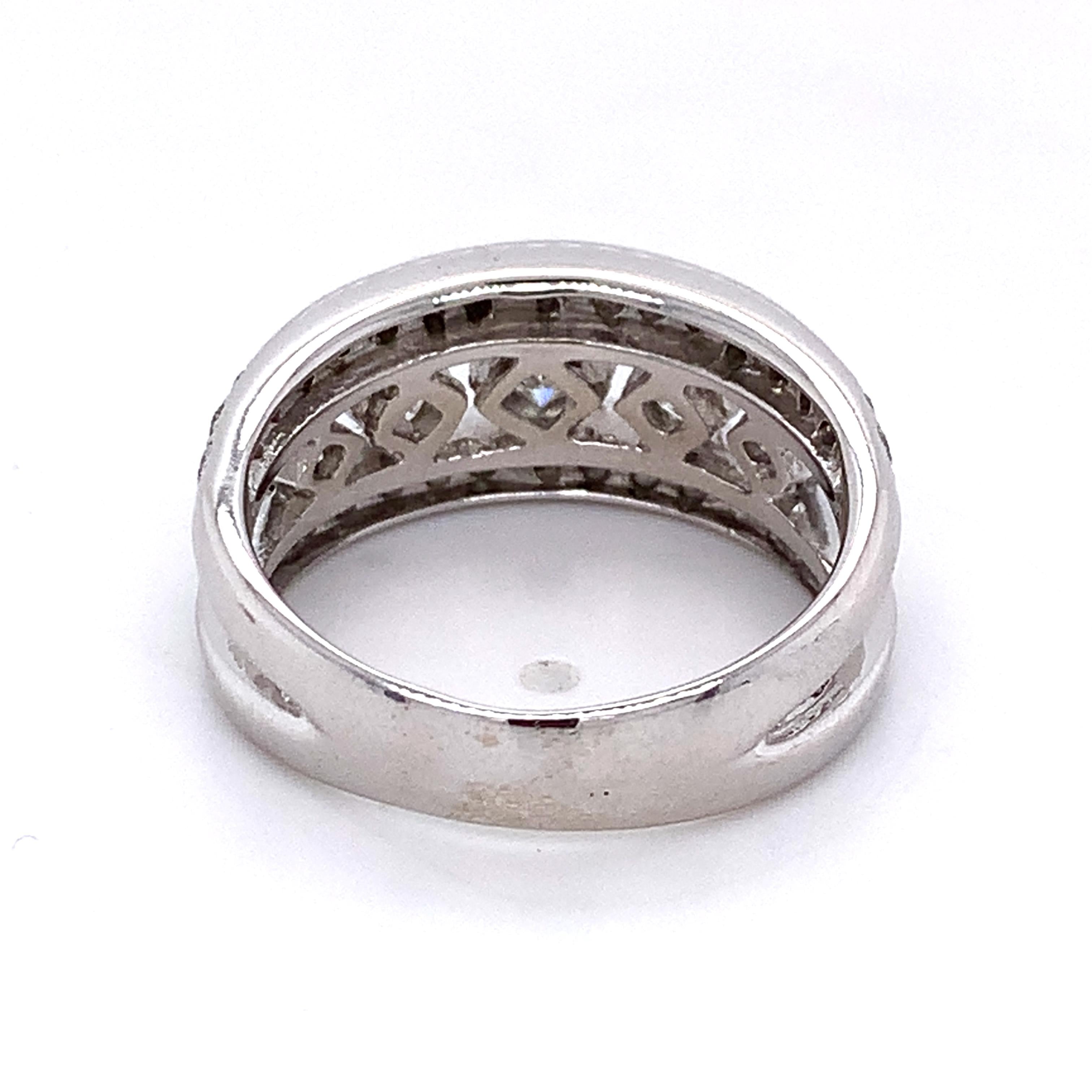Vintage 14K White Gold Princess Cut & Round Diamond 5 Stone Wide Band Ring