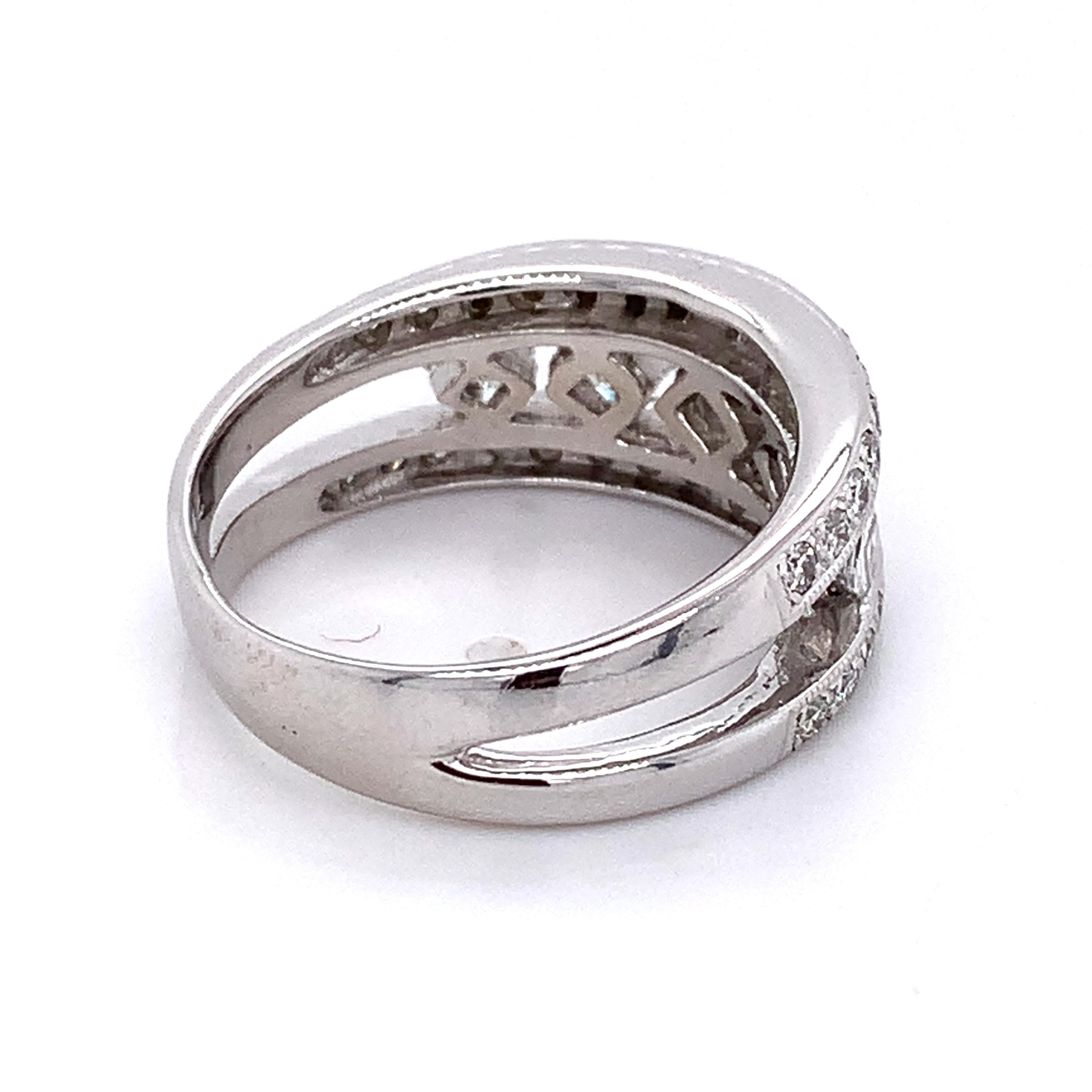 Vintage 14K White Gold Princess Cut & Round Diamond 5 Stone Wide Band Ring