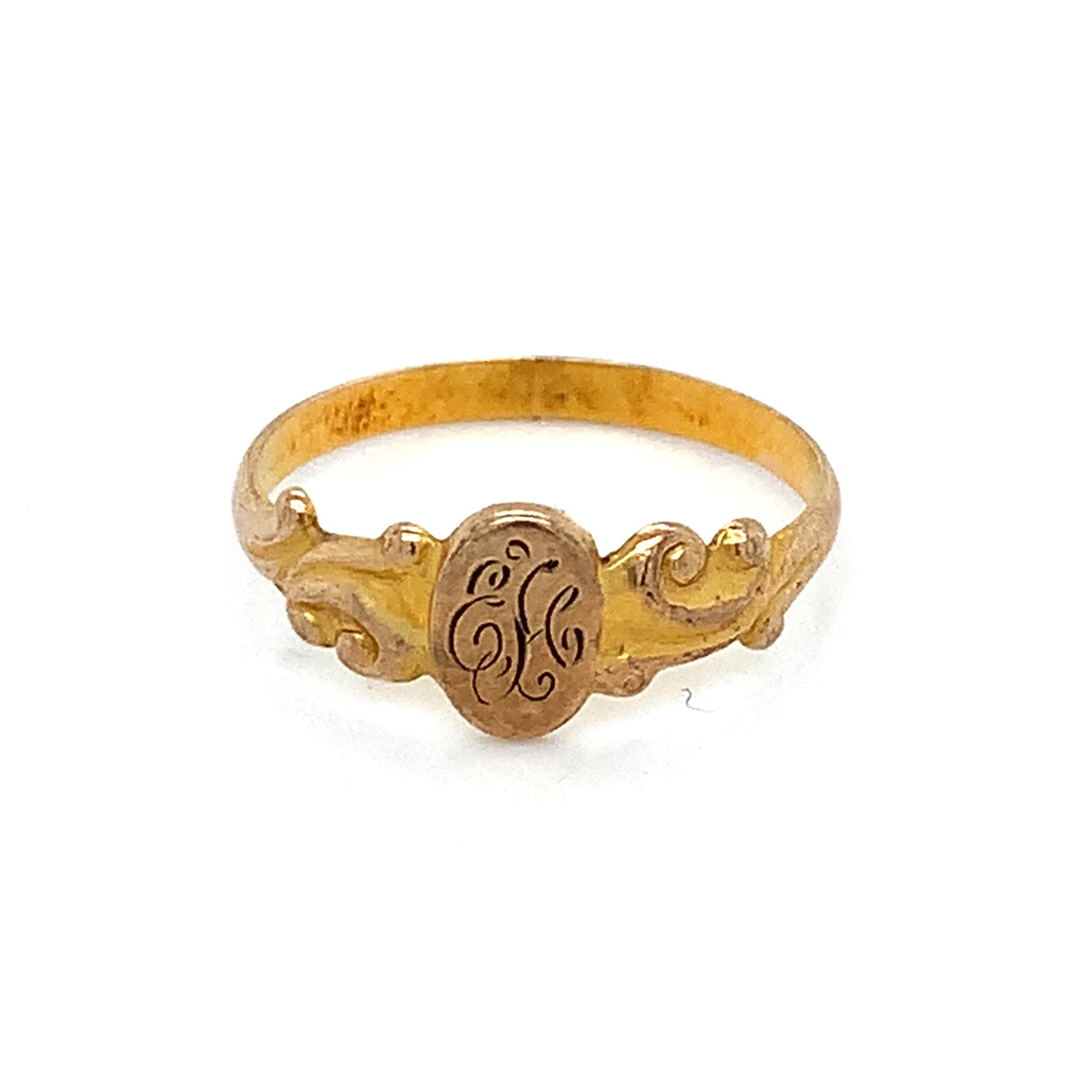 Victorian 14k Yellow Gold ELG Monogram Script Initial Engraved Ring Size 4