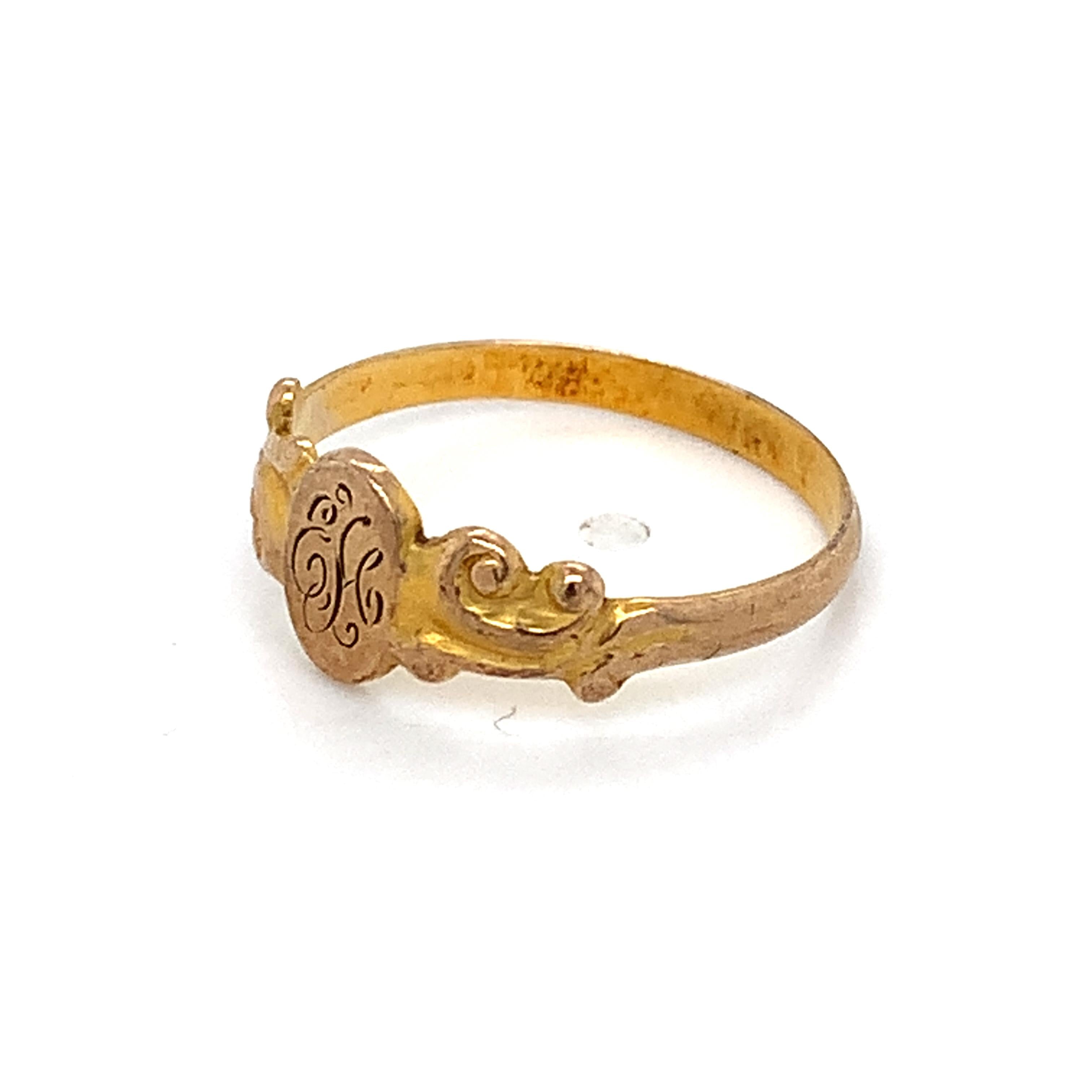 Victorian 14k Yellow Gold ELG Monogram Script Initial Engraved Ring Size 4
