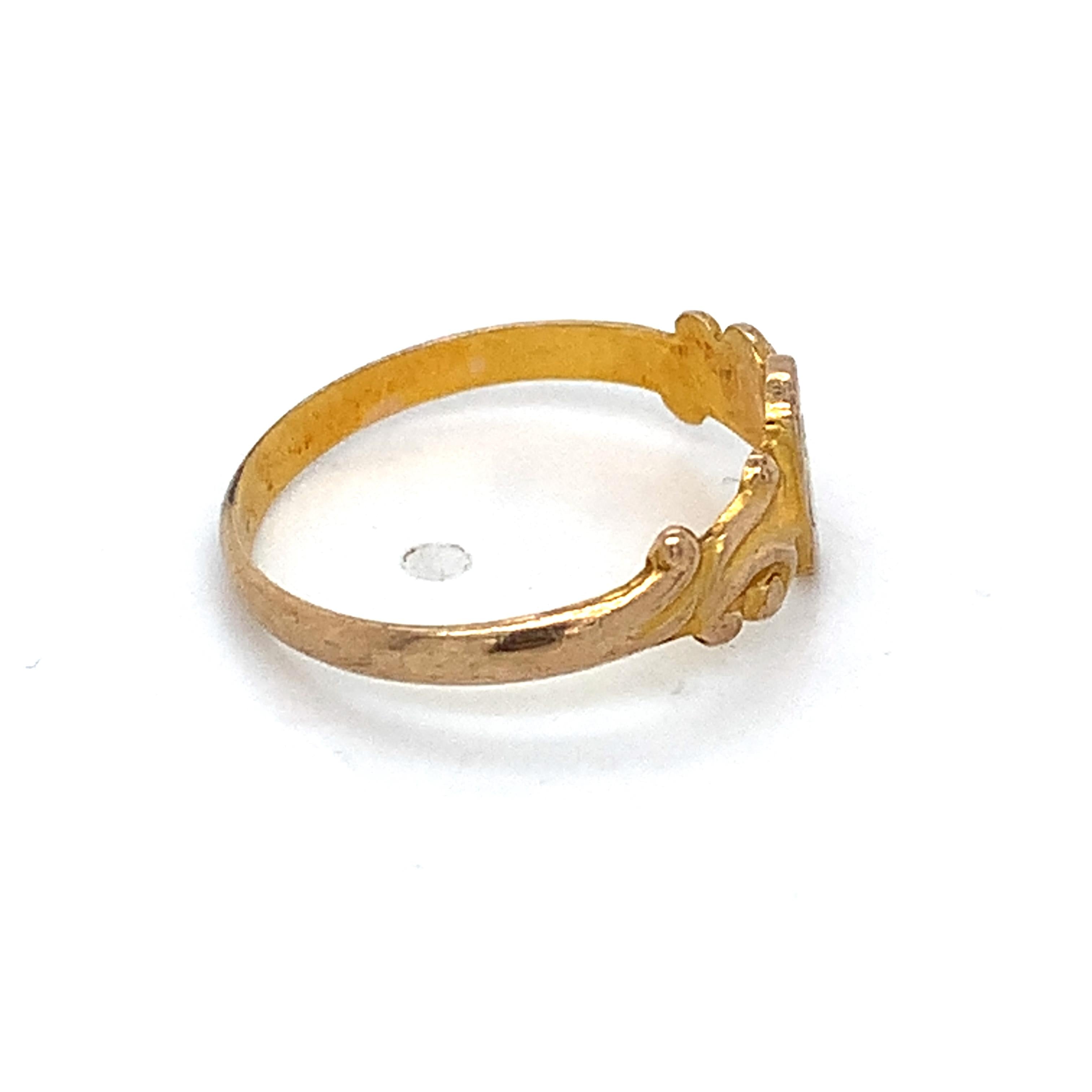 Victorian 14k Yellow Gold ELG Monogram Script Initial Engraved Ring Size 4