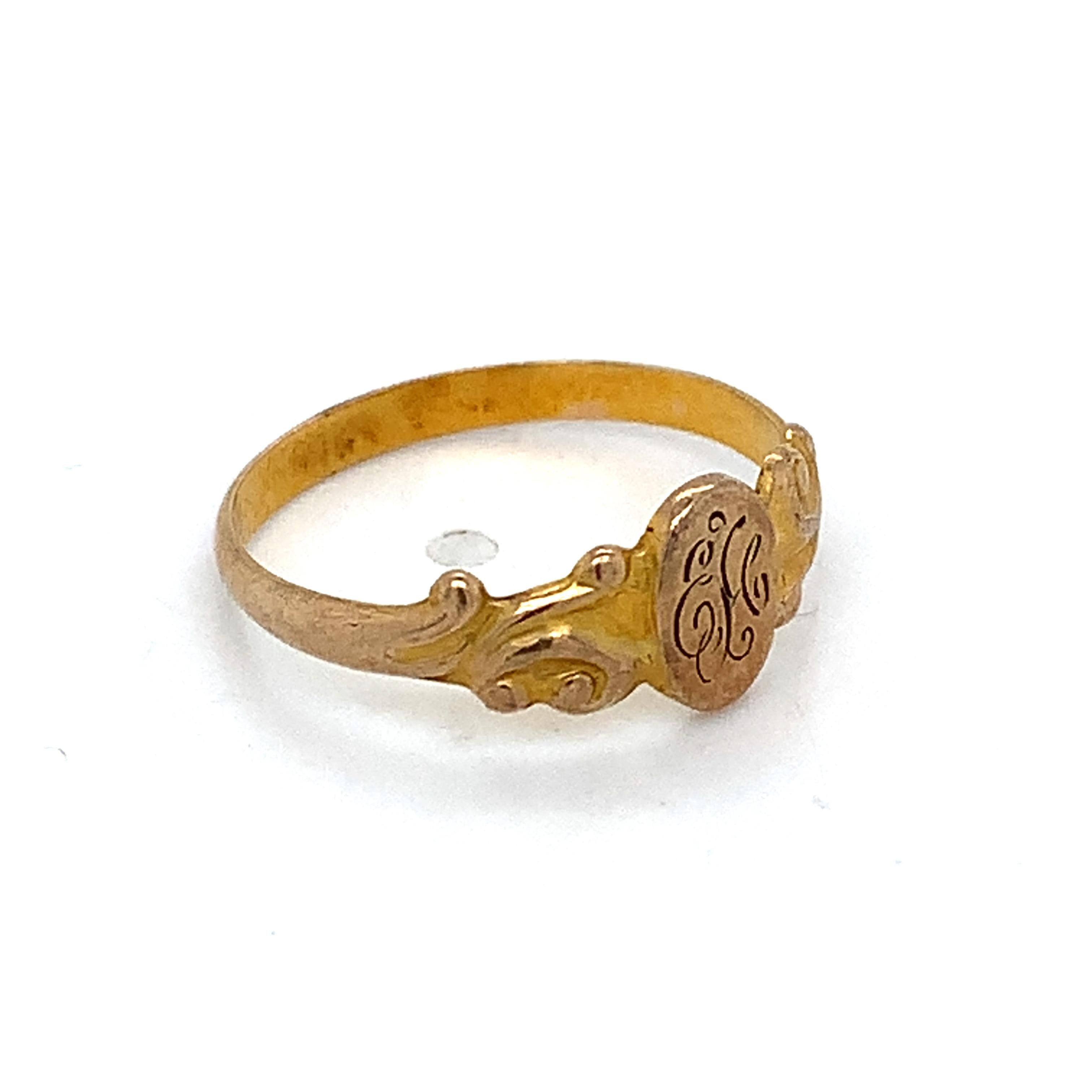 Victorian 14k Yellow Gold ELG Monogram Script Initial Engraved Ring Size 4