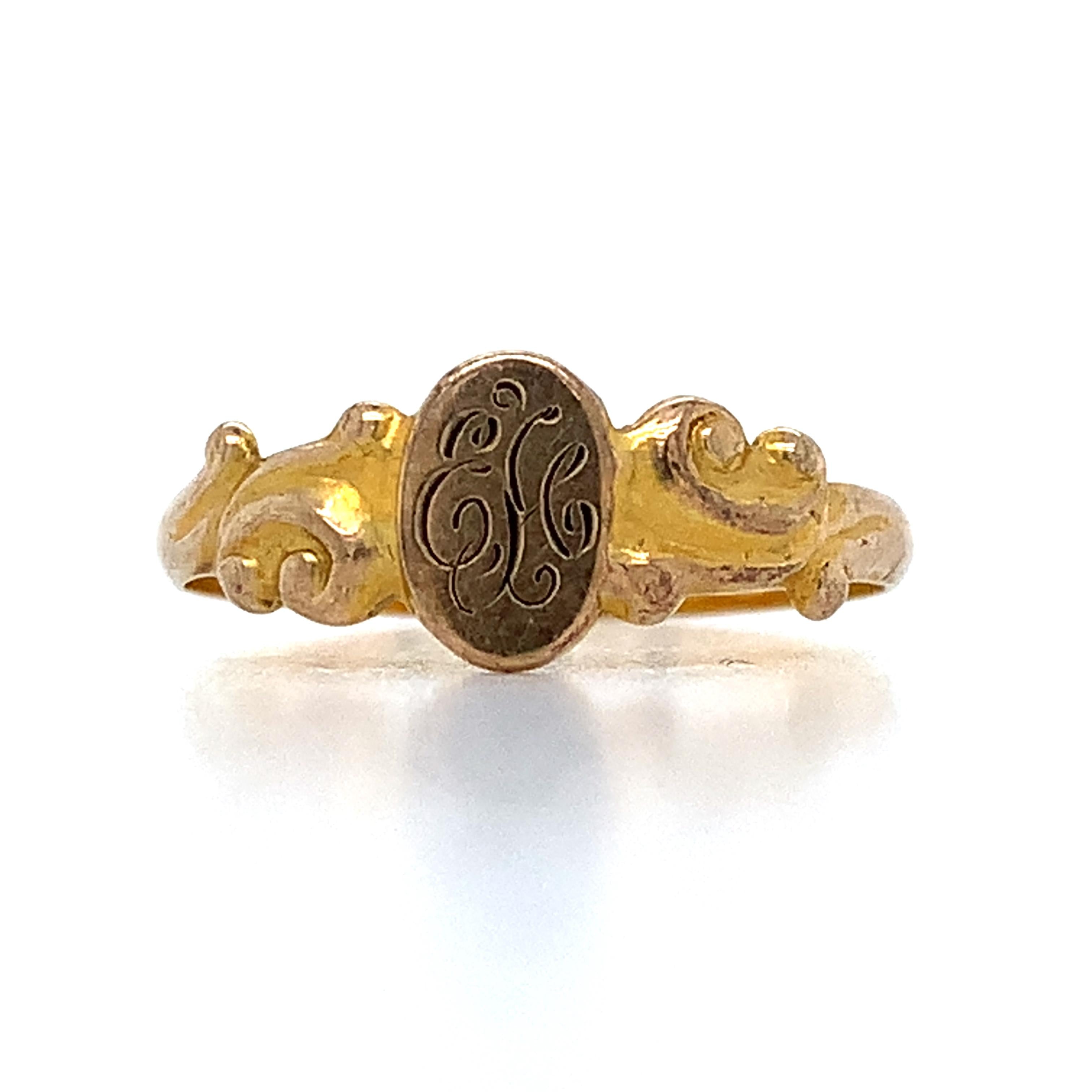 Victorian 14k Yellow Gold ELG Monogram Script Initial Engraved Ring Size 4