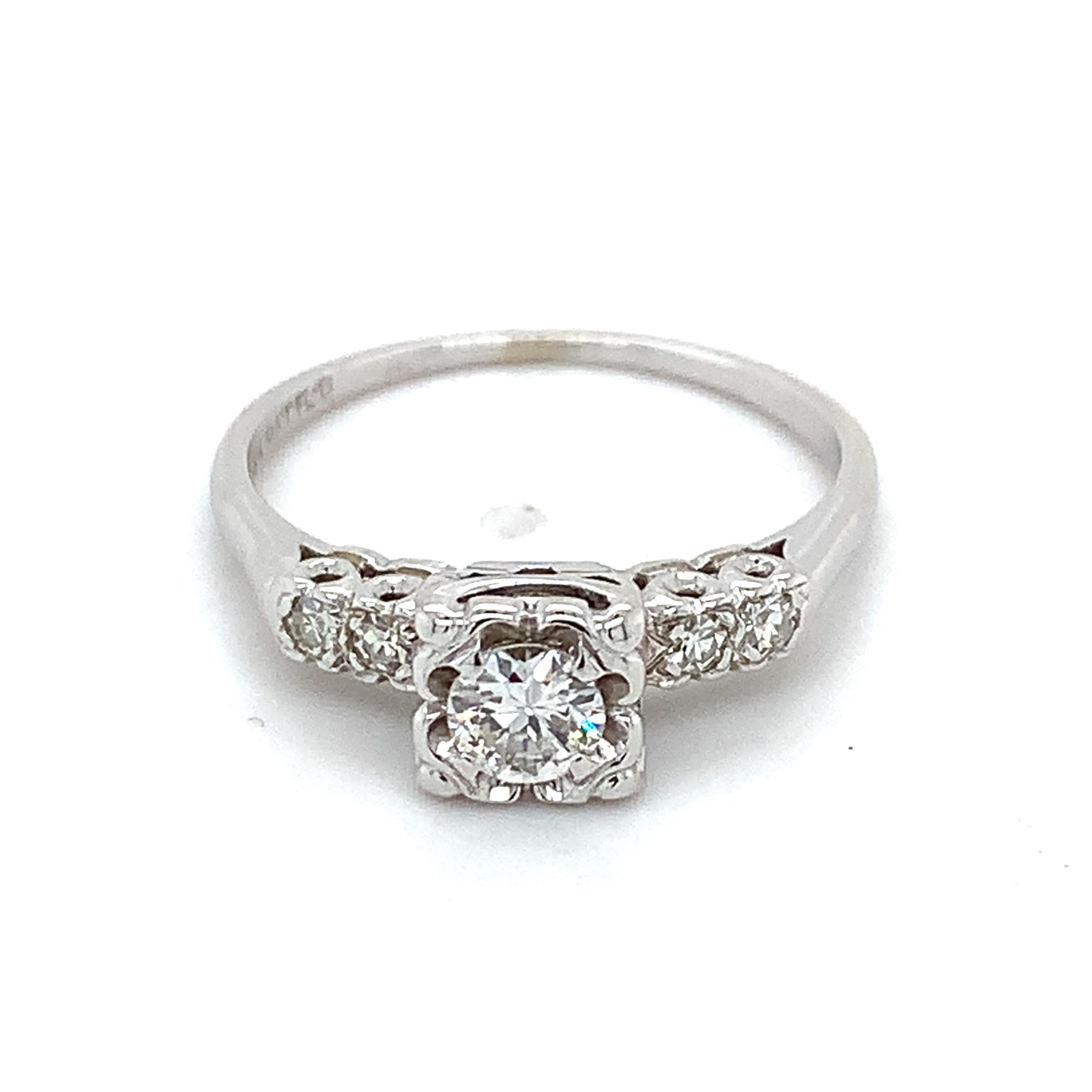 Vintage 14K White Gold Round White Diamond Buttercup Five Stone Ring Size 7