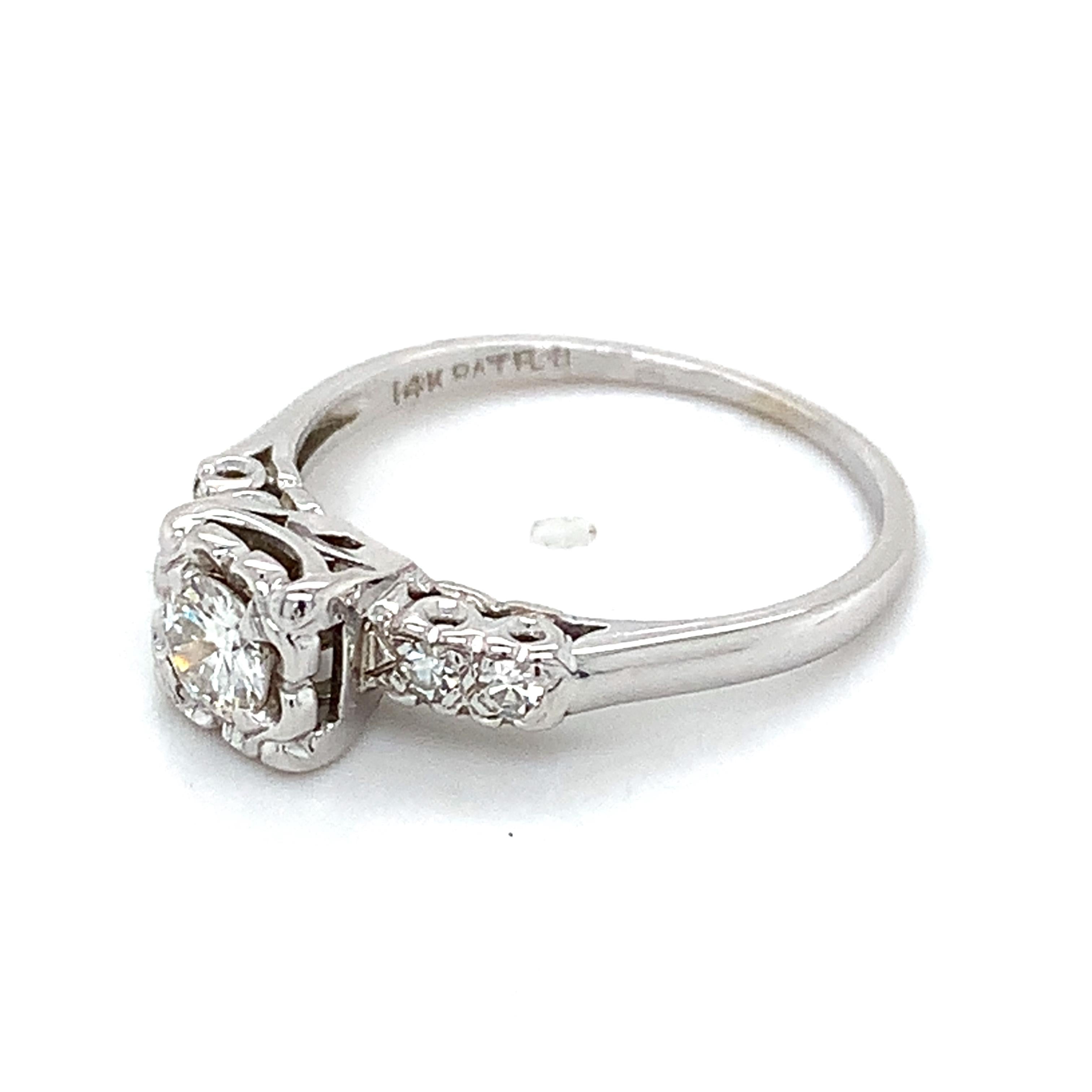 Vintage 14K White Gold Round White Diamond Buttercup Five Stone Ring Size 7
